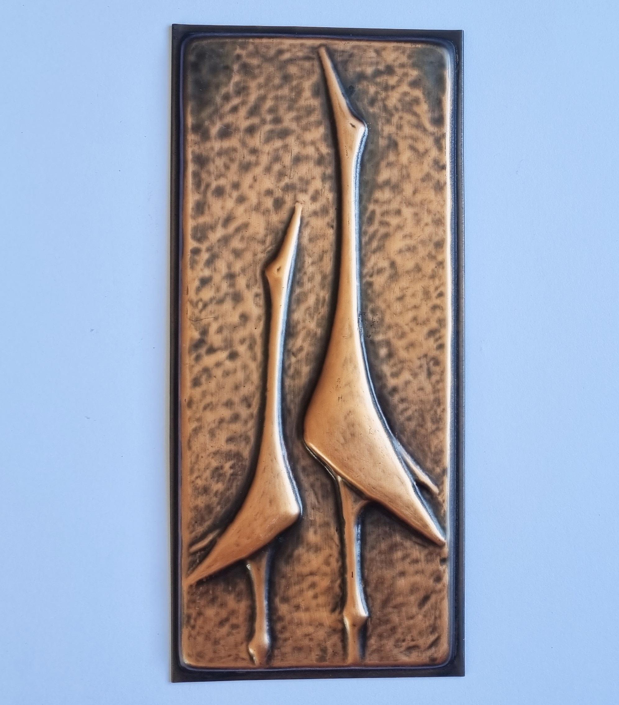 Rare Wall Brass Relief Sculpture of Herons, 1970s In Excellent Condition For Sale In Praha, CZ