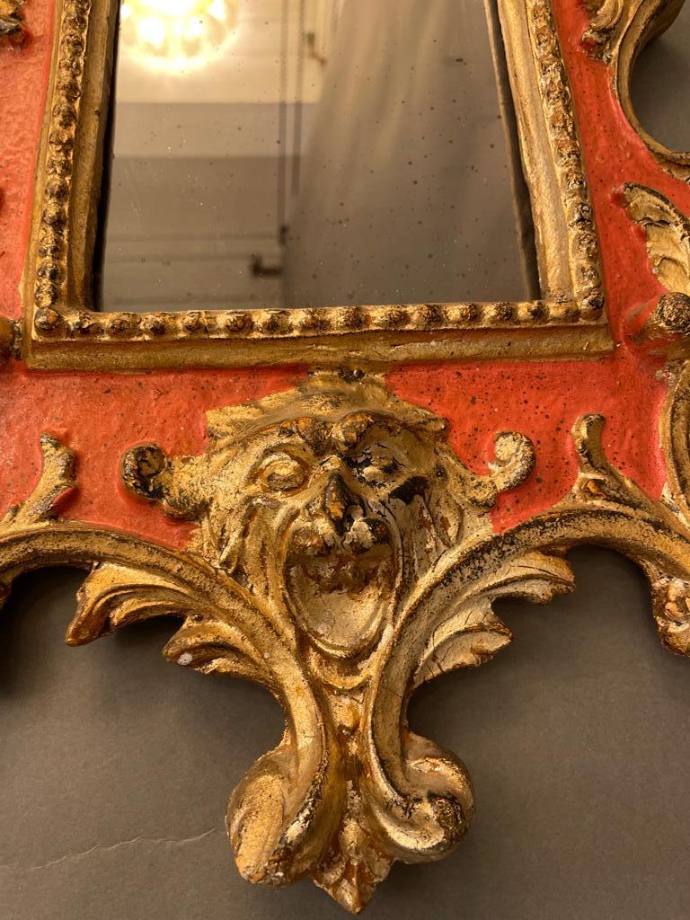 Baroque Rare Wall Carved Wood Mirror, Italy 1930s For Sale