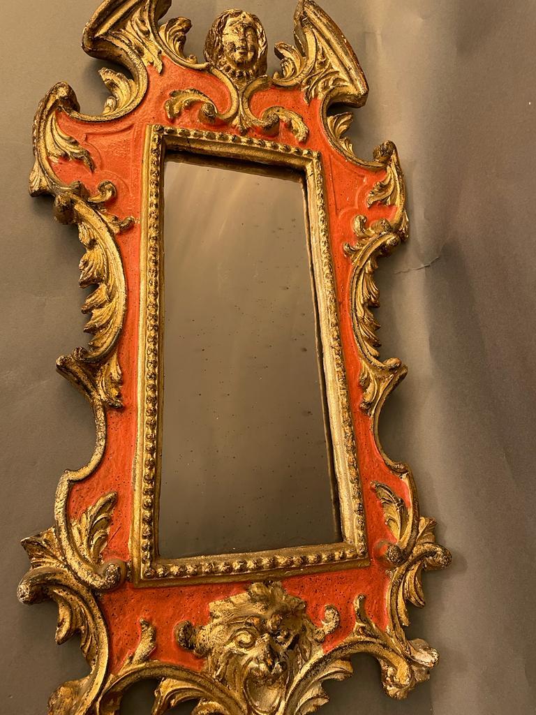 Italian Rare Wall Carved Wood Mirror, Italy 1930s For Sale