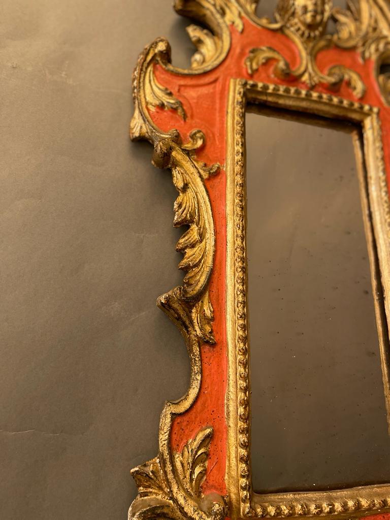 Rare Wall Carved Wood Mirror, Italy 1930s In Good Condition For Sale In London, GB