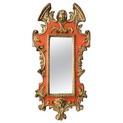 Vintage Rare Wall Carved Wood Mirror, Italy 1930s