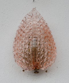 Rare Wall light Pink Jewel Murano Glass Leave by Barovier e Toso, 1950s