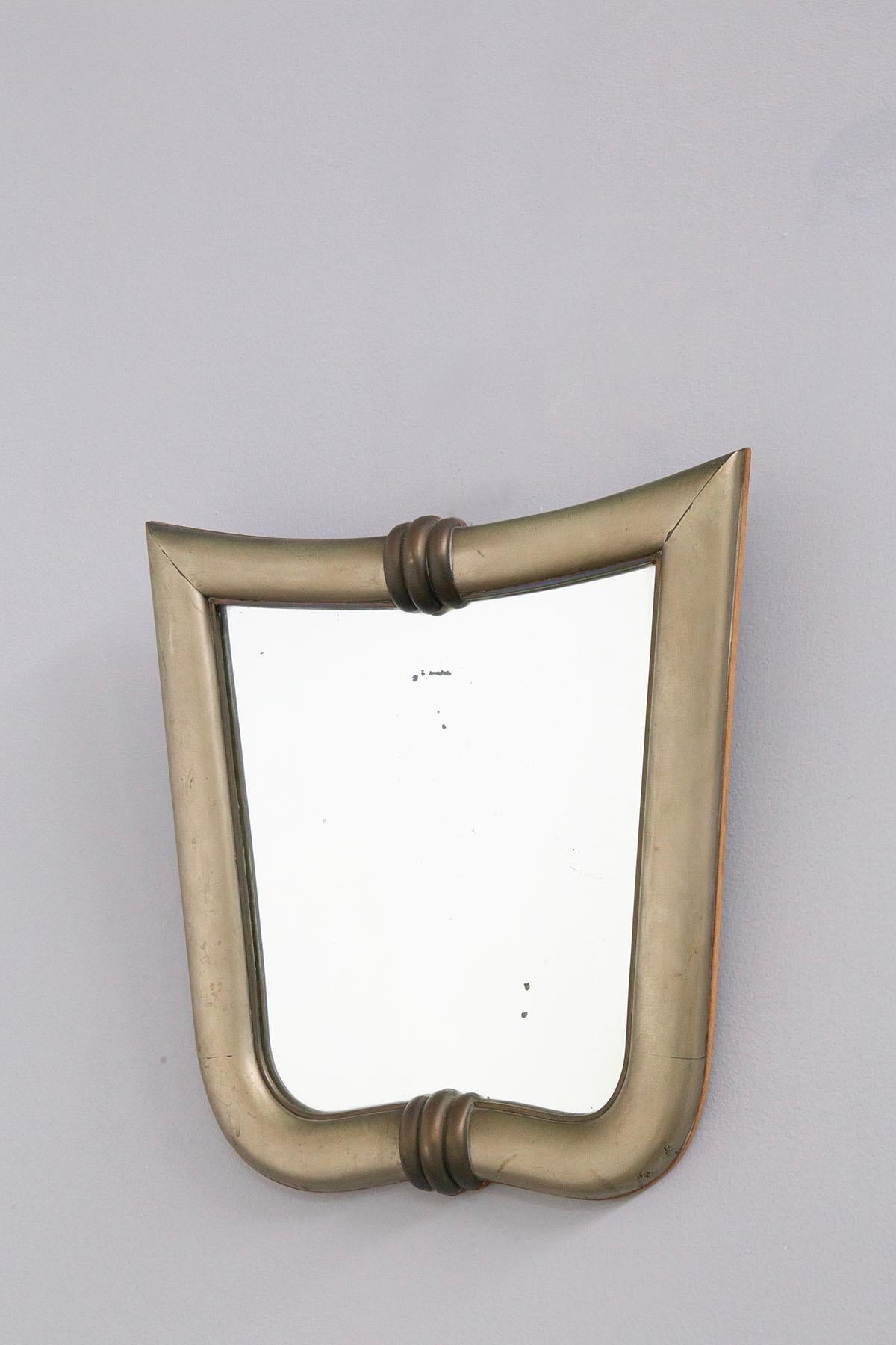 Mid-Century Modern Rare Wall Mirror attribuited Gio Ponti in Silver Leaf and Brass