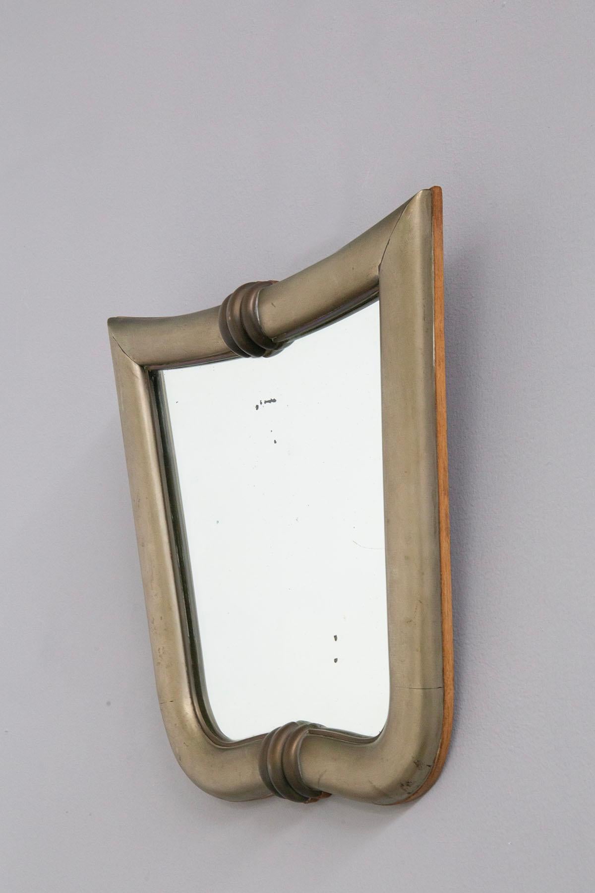 Rare Wall Mirror attribuited Gio Ponti in Silver Leaf and Brass In Good Condition In Milano, IT