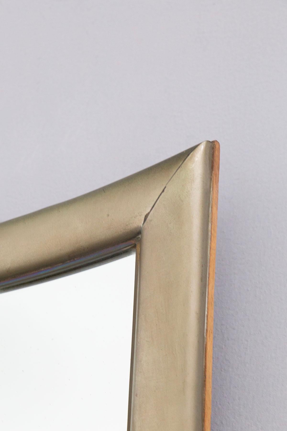 Rare Wall Mirror attribuited Gio Ponti in Silver Leaf and Brass 1