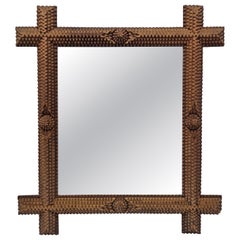 Rare Wall Mirror Frame, Tramp Folk Art, richly decorated, 1890s, Austria