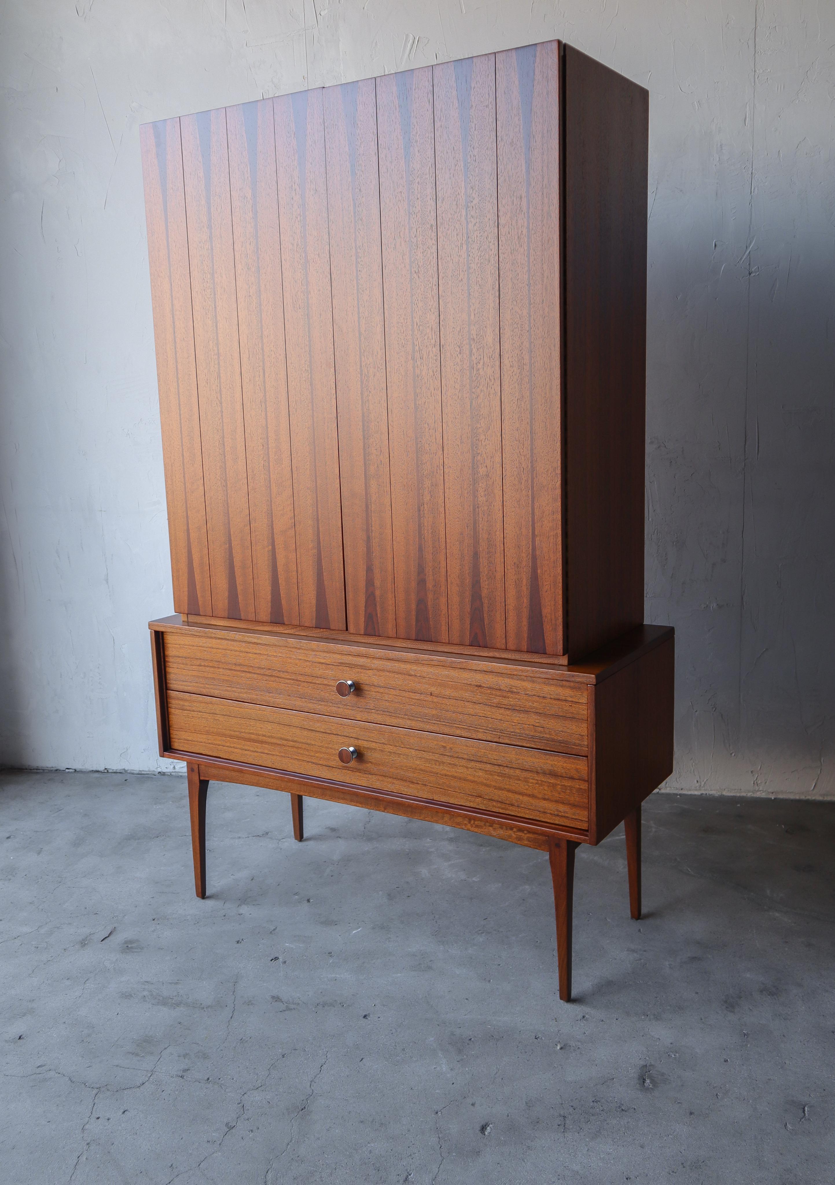 Mid-Century Modern Rare Walnut and Rosewood Mid Century Armoire Dresser by Lane