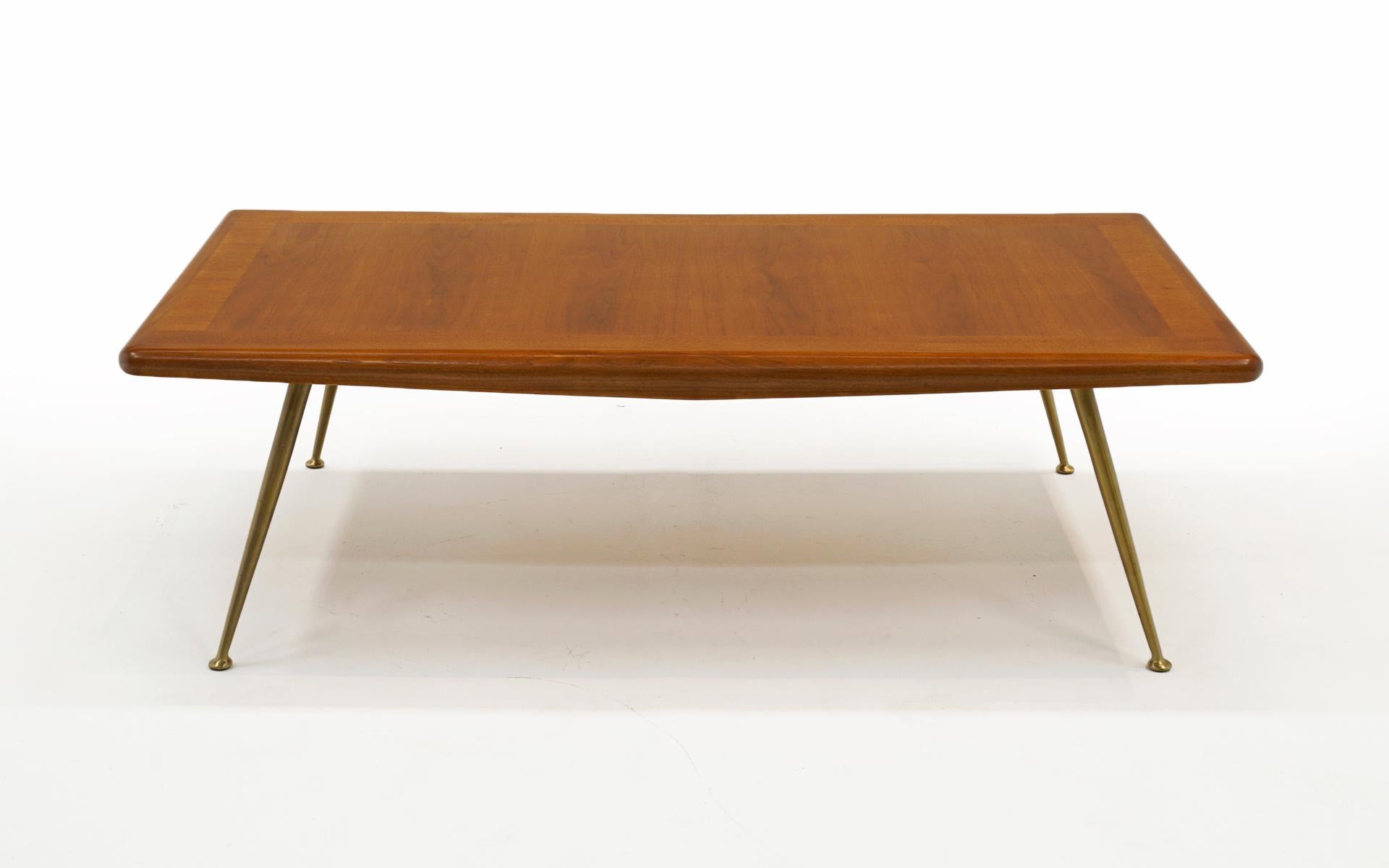 Mid-Century Modern Rare Walnut & Brass Coffee Table by Robsjohn Gibbings for Widdicomb.  Excellent. For Sale