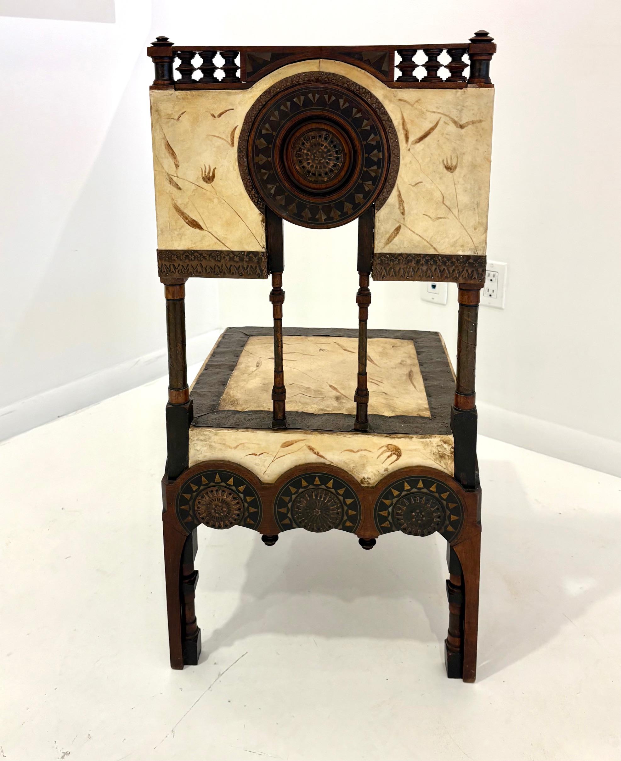 Rara sedia laterale in noce, rame e pergamena di Carlo Bugatti. in vendita 7