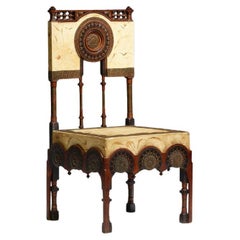 Antique Rare Walnut Copper and Parchment Side Chair by Carlo Bugatti.