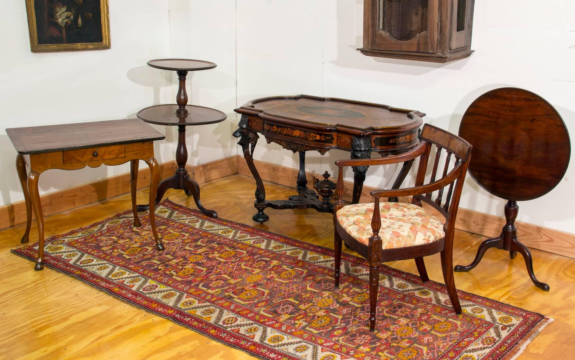 Rare Walnut Inlaid Center Table with Dramatic Wolf Heads 3