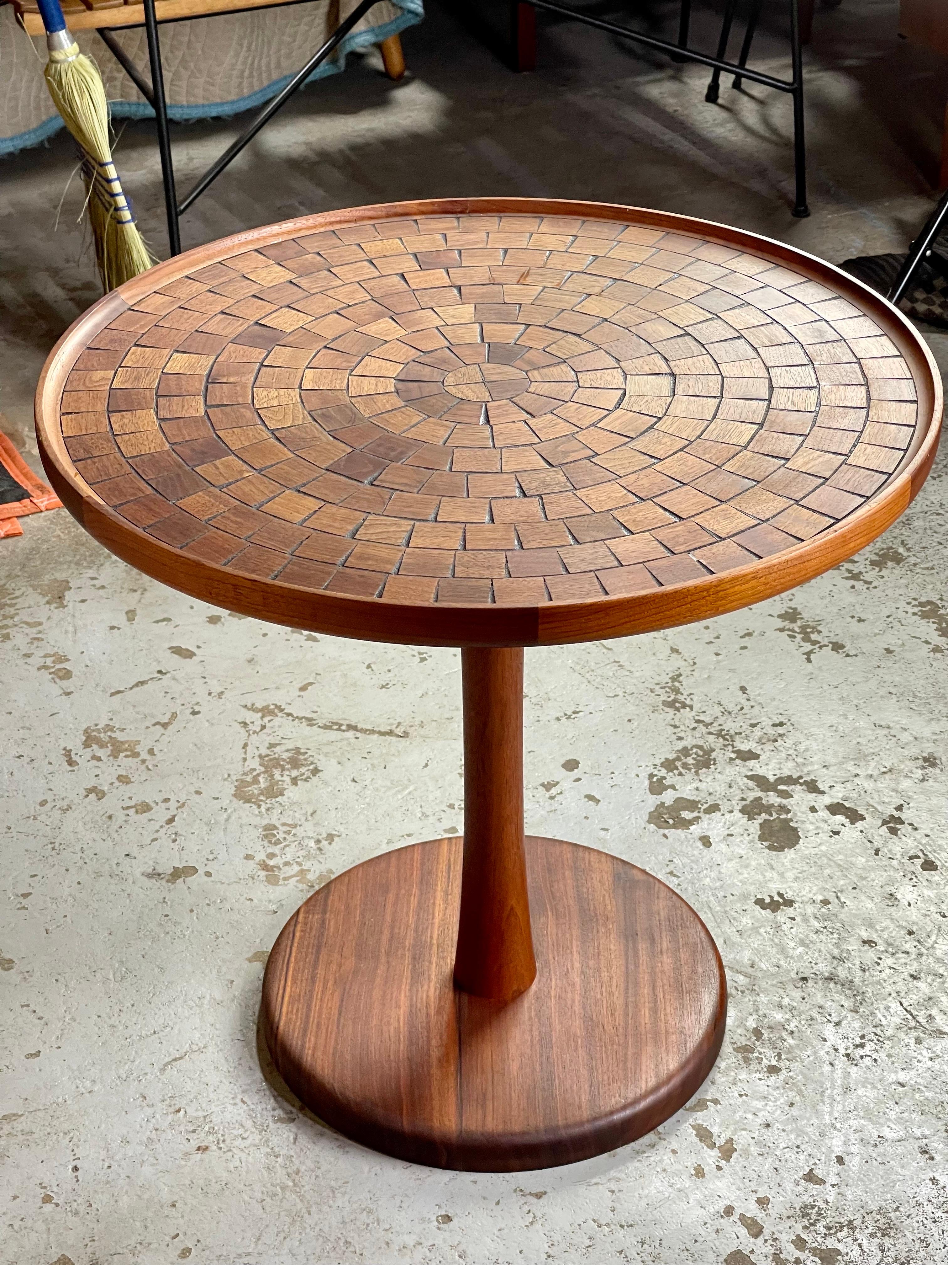 Mid-20th Century Rare Walnut Mosaic Pedestal Tulip Top Table by Jane & Gordon Martz