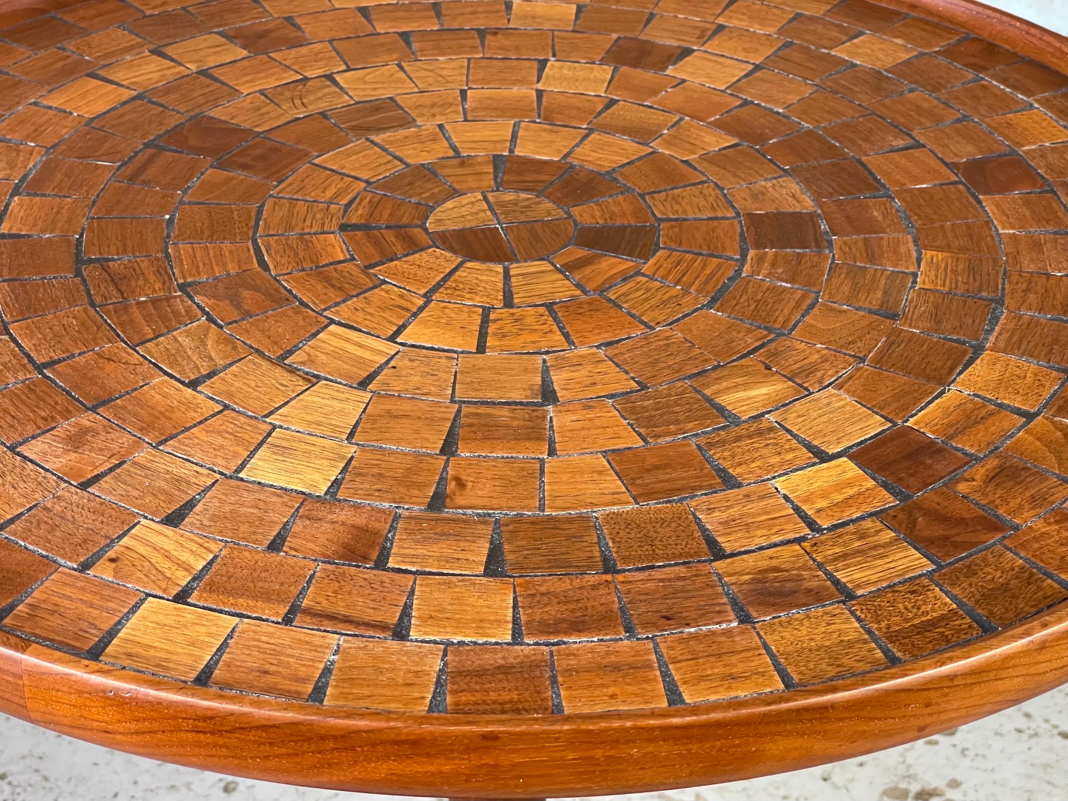 Rare Walnut Mosaic Pedestal Tulip Top Table by Jane & Gordon Martz 3