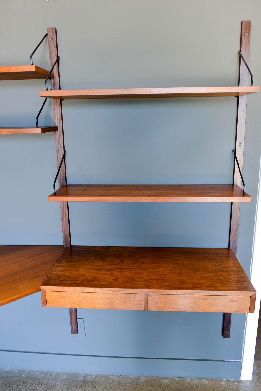 Mid-Century Modern Rare Walnut Poul Cadovius Corner Wall Unit with Desk, circa 1965