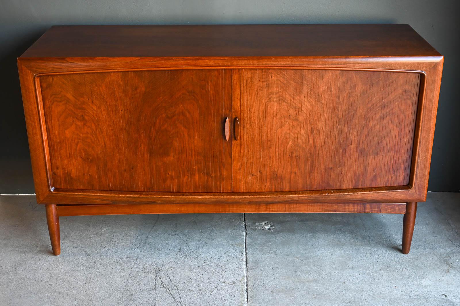 Mid-Century Modern Rare Walnut Tambour Door Credenza by Kurt Ostervig, ca. 1960