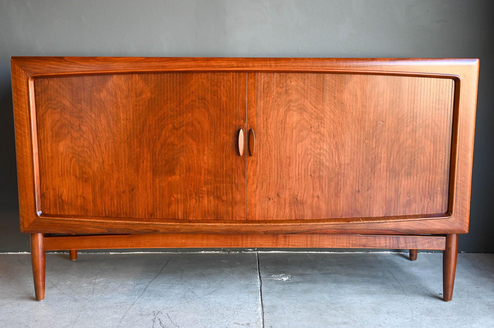 Danish Rare Walnut Tambour Door Credenza by Kurt Ostervig, ca. 1960