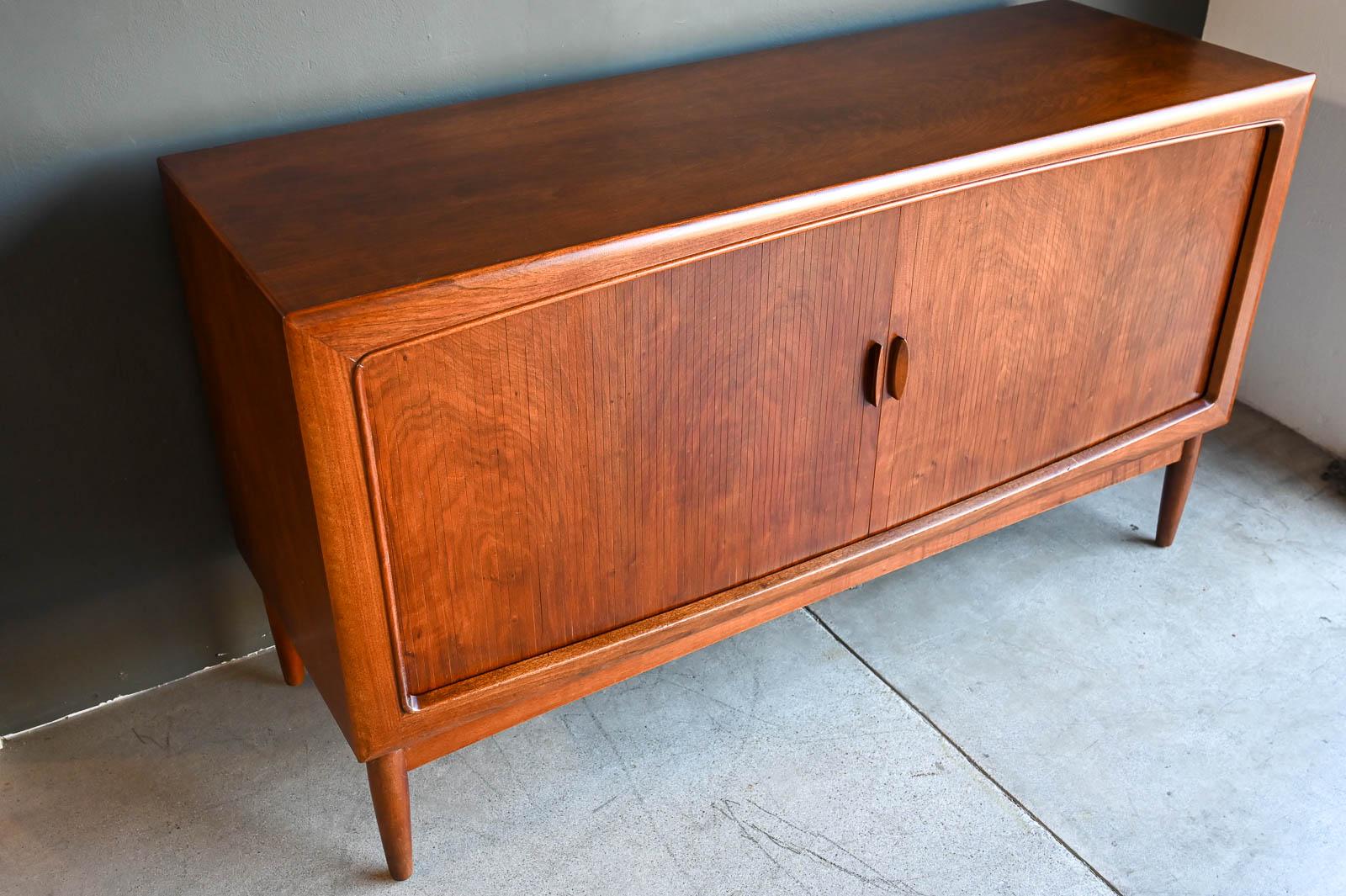 Rare Walnut Tambour Door Credenza by Kurt Ostervig, ca. 1960 In Good Condition In Costa Mesa, CA