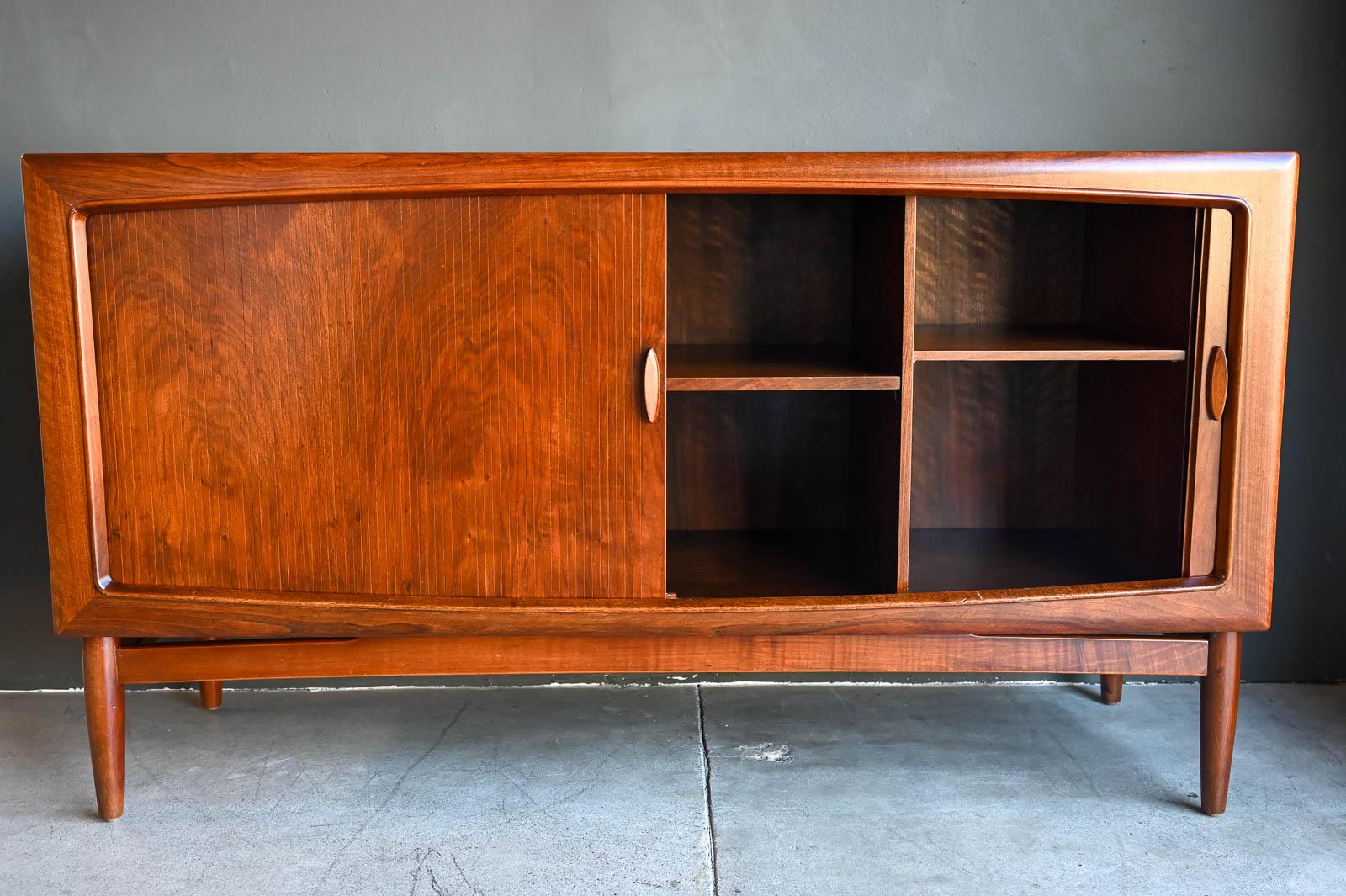Mid-20th Century Rare Walnut Tambour Door Credenza by Kurt Ostervig, ca. 1960