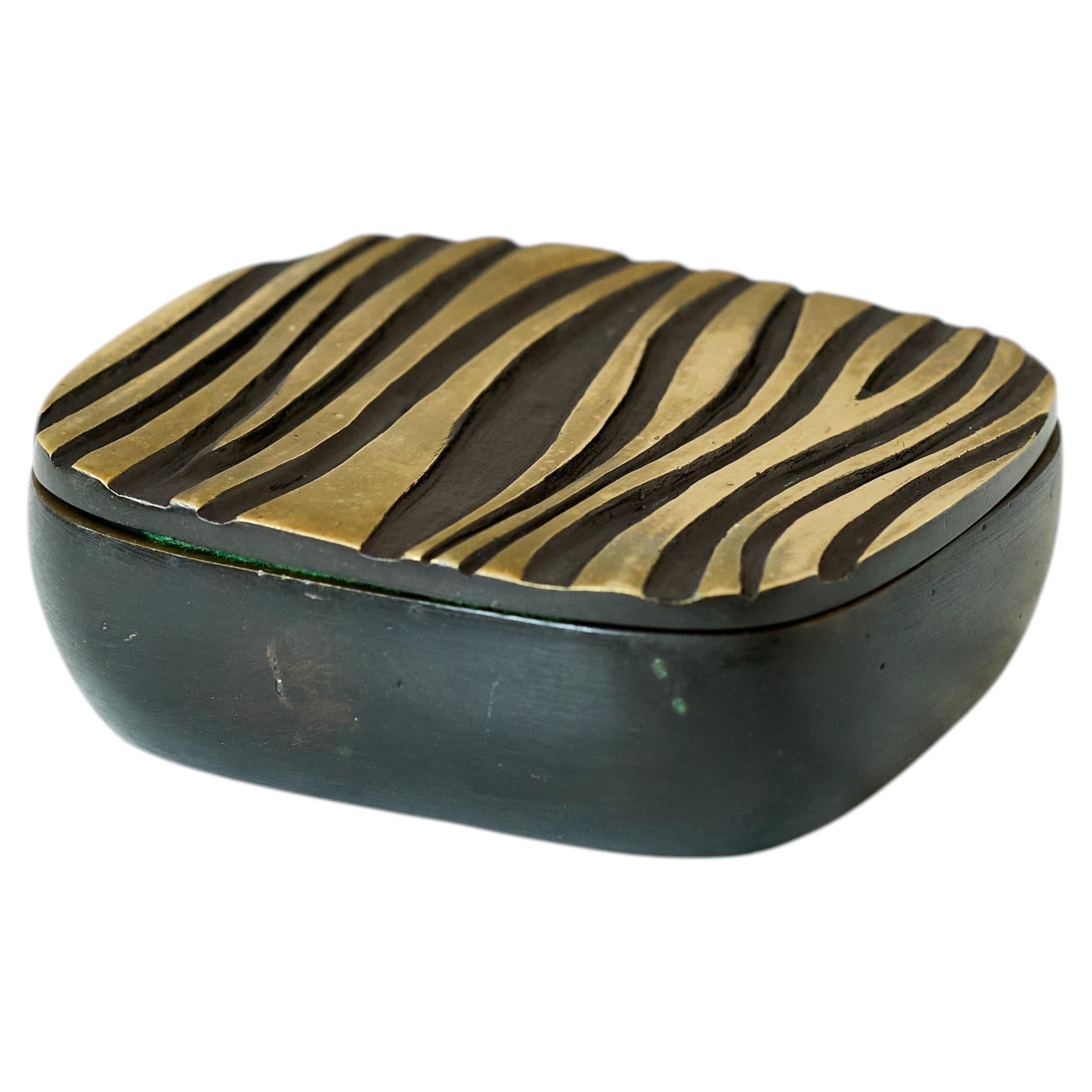 Rare Walter Bosse Lidded Brass Box w. Zebra Pattern. Austria, 1950s. For Sale