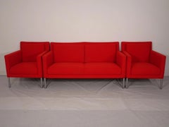 Raro set di tre poltrone Walter Knoll Jason 391 con rivestimento rosso vivace