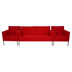 Raro set di tre poltrone Walter Knoll Jason 391 con rivestimento rosso vivace