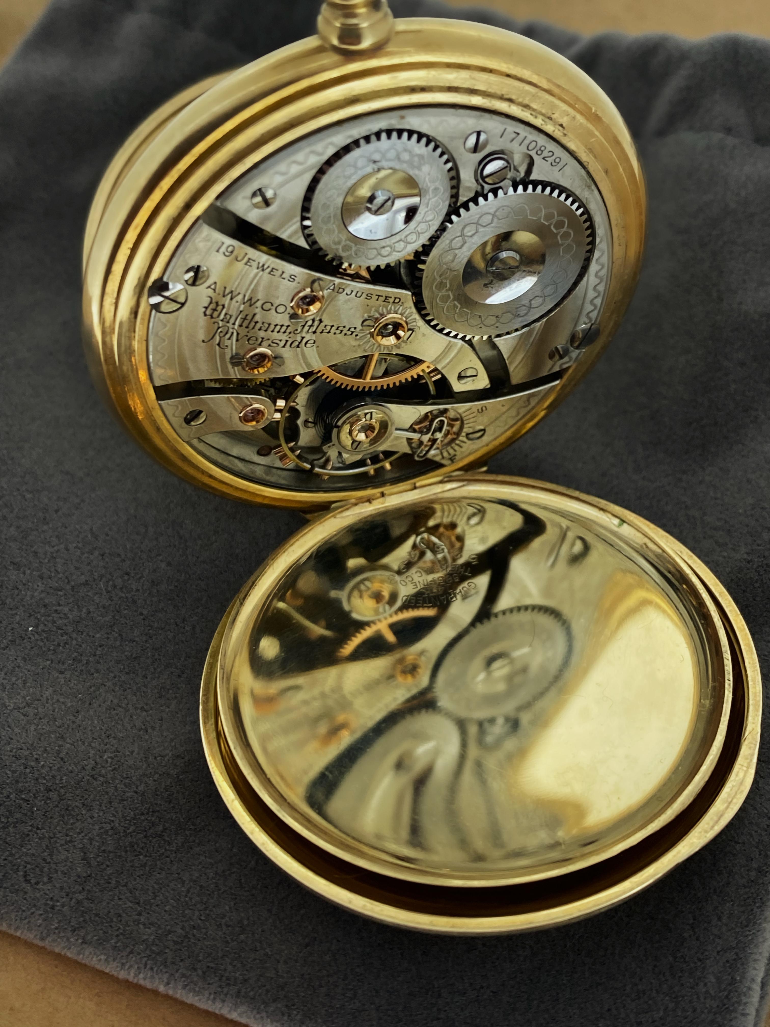 Rare Waltham Mass. Riverside A.W.W.Co 14K Gold Full Hunter Pocket Watch # 1894 1