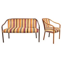 Rare Ward Bennett Settee and Side Chair in Used Fabric