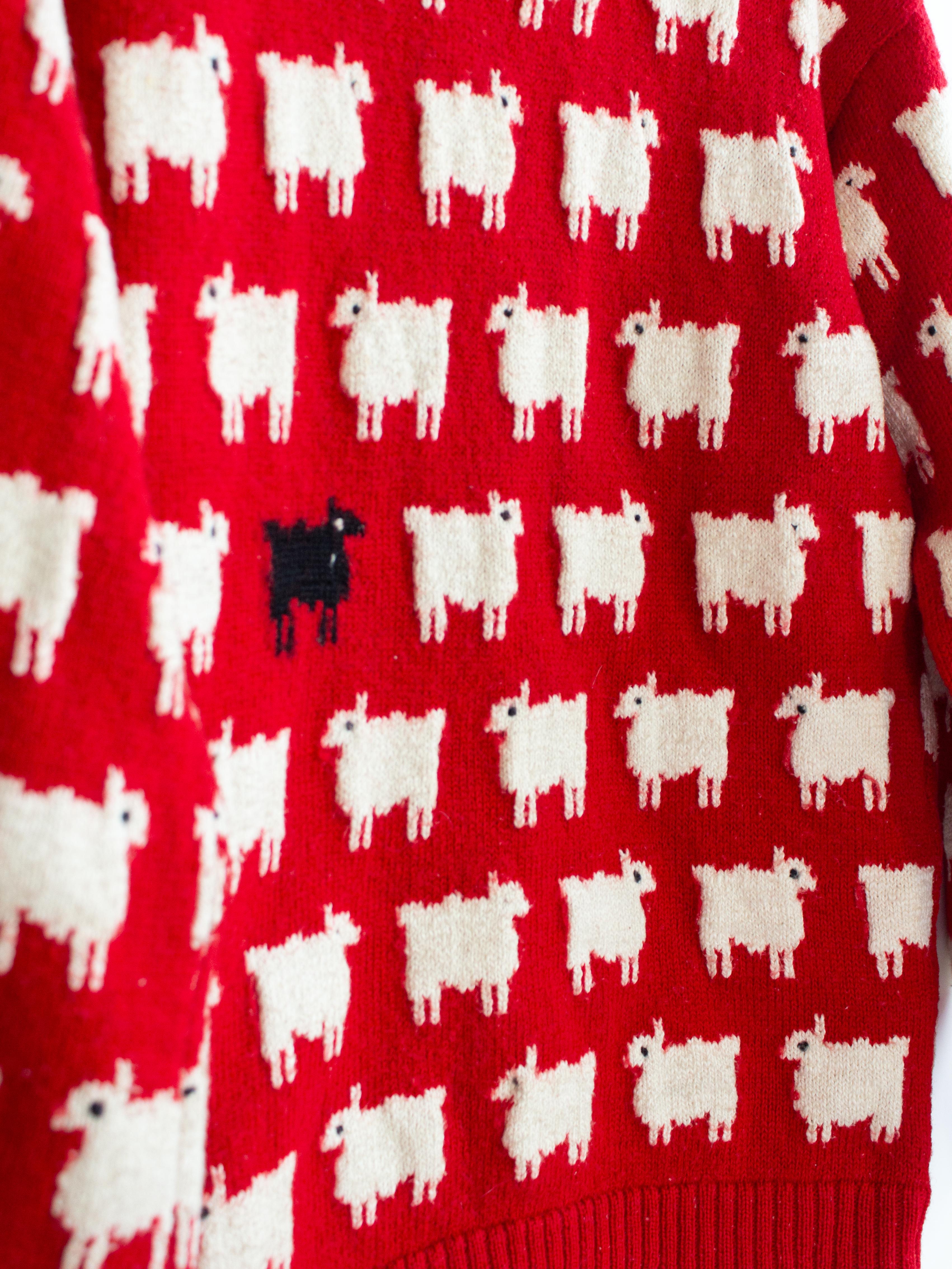 RARE Warm&Wonderful 1980s Princess Diana Black Sheep Red Vintage Sweater 6
