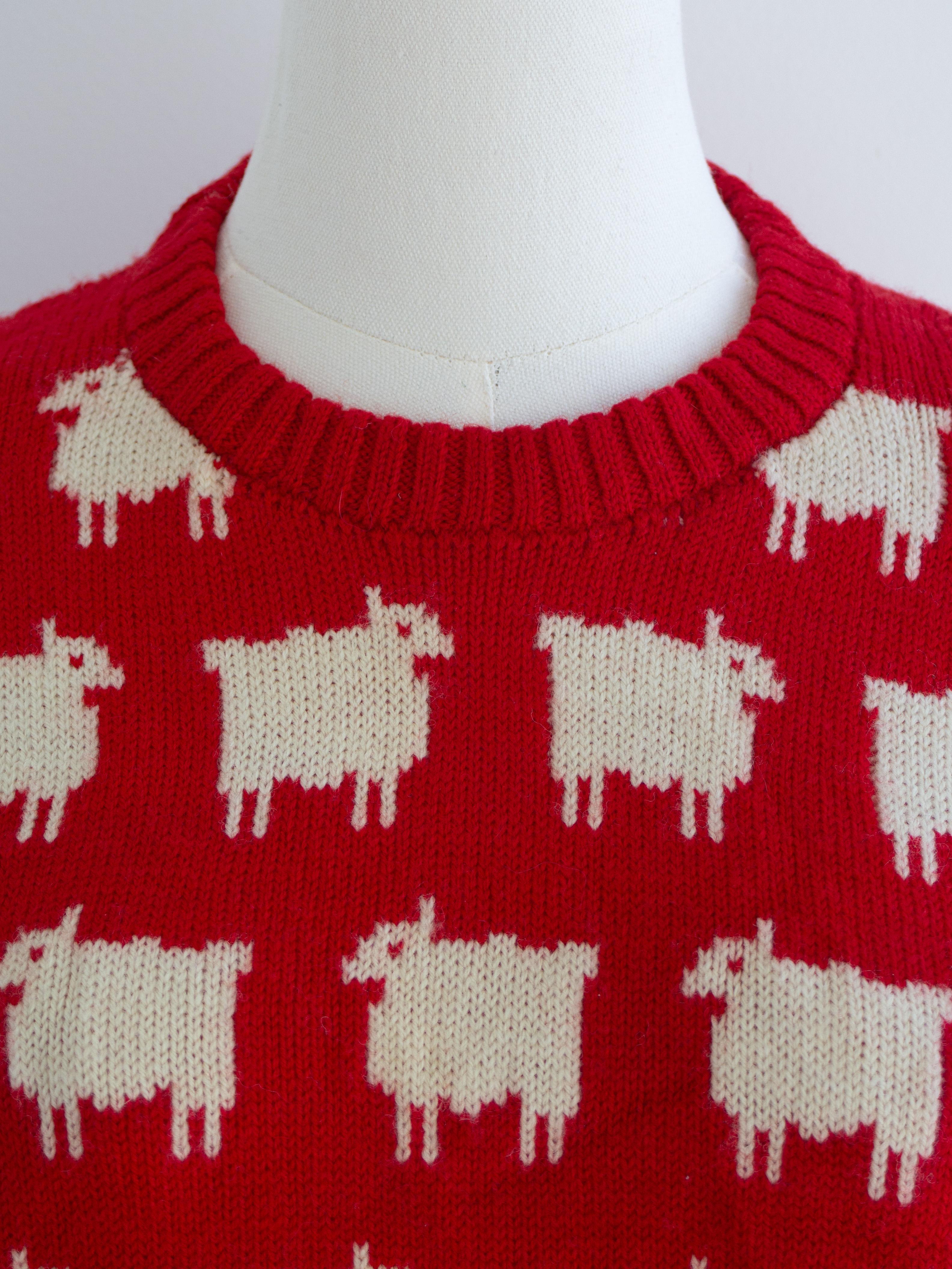 RARE Warm&Wonderful 1980s Princess Diana Black Sheep Red Vintage Sweater For Sale 6
