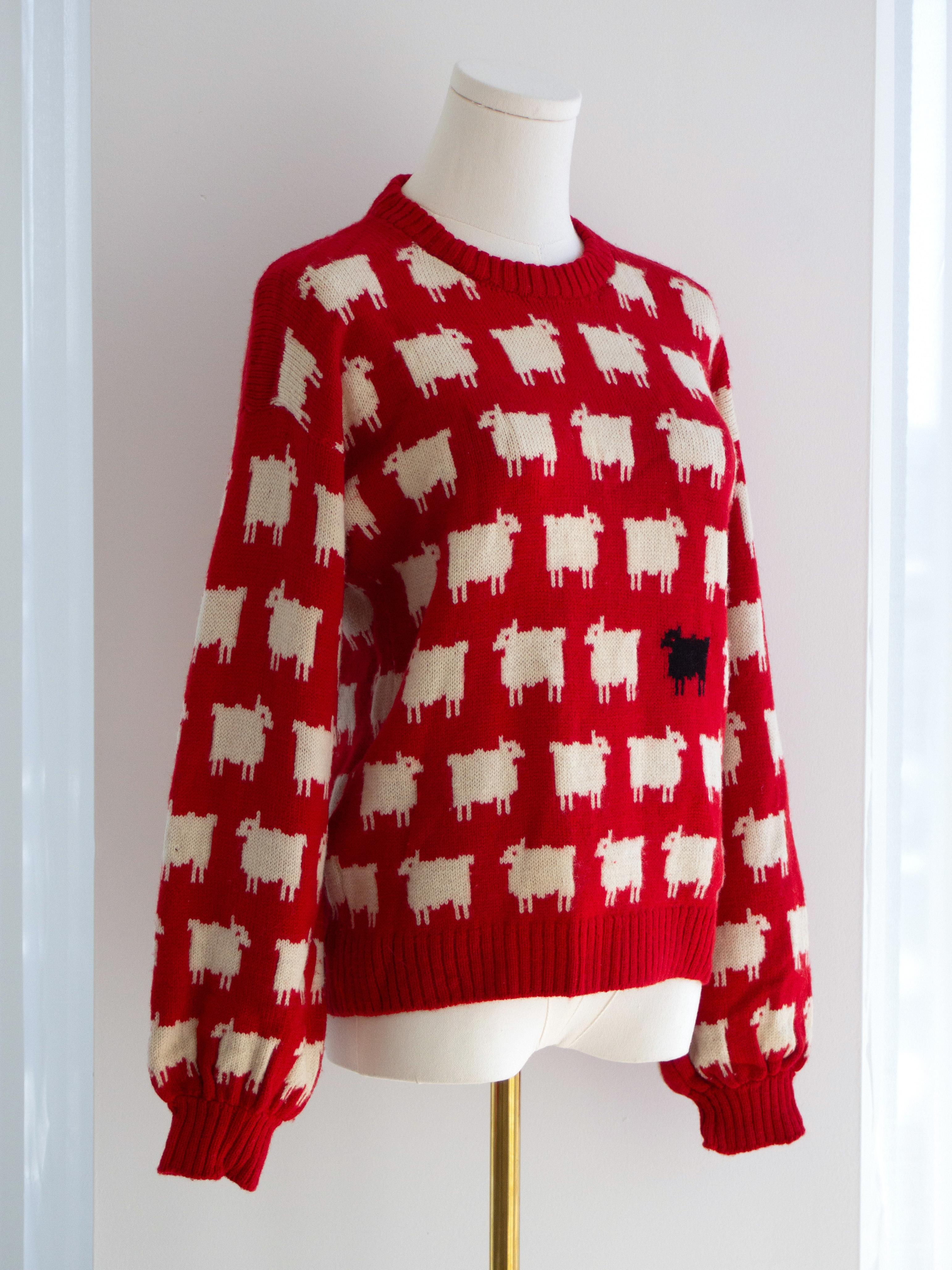 RARE Warm&Wonderful 1980s Princess Diana Black Sheep Red Vintage Sweater For Sale 7
