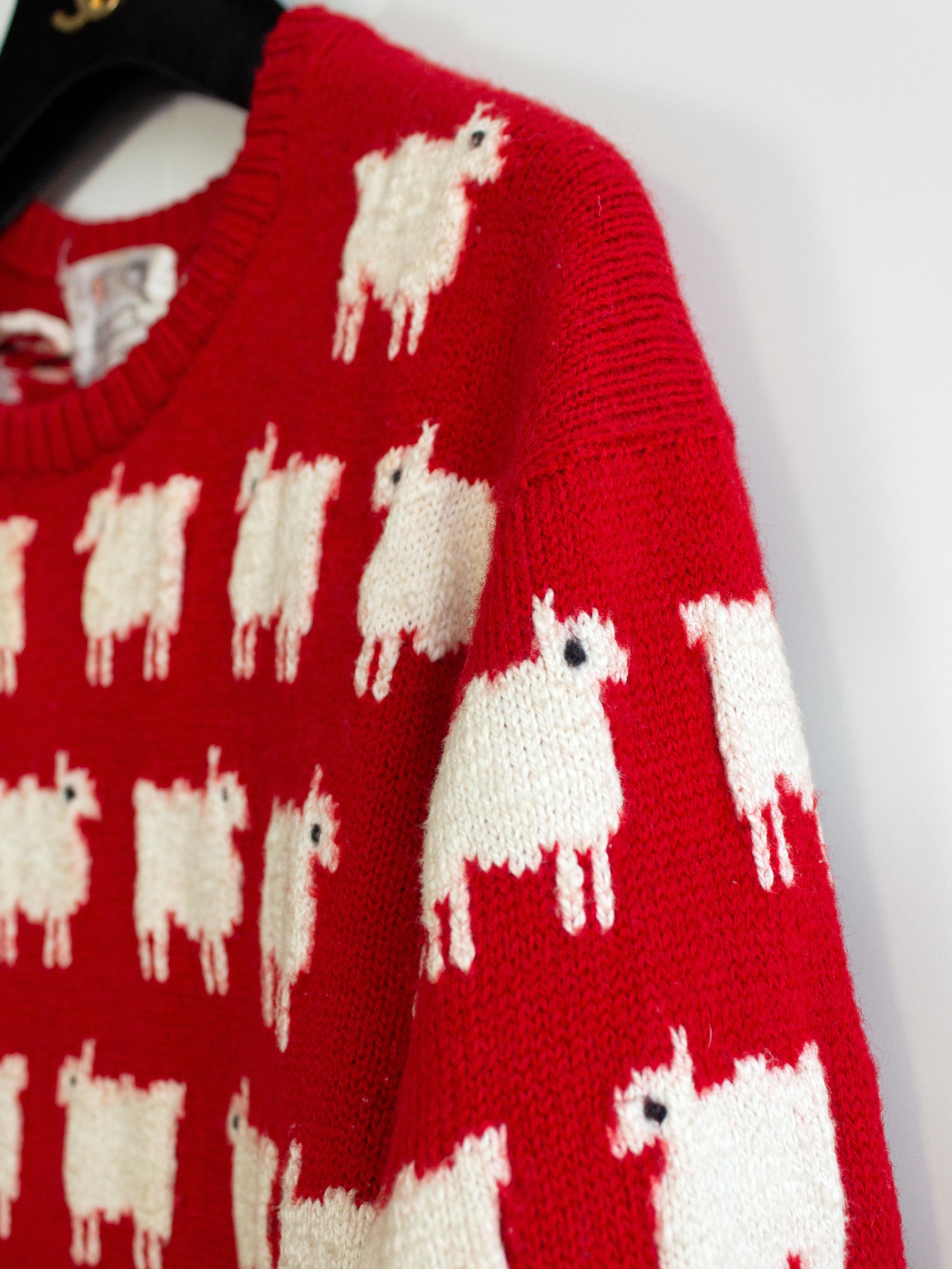 RARE Warm&Wonderful 1980s Princess Diana Black Sheep Red Vintage Sweater 8