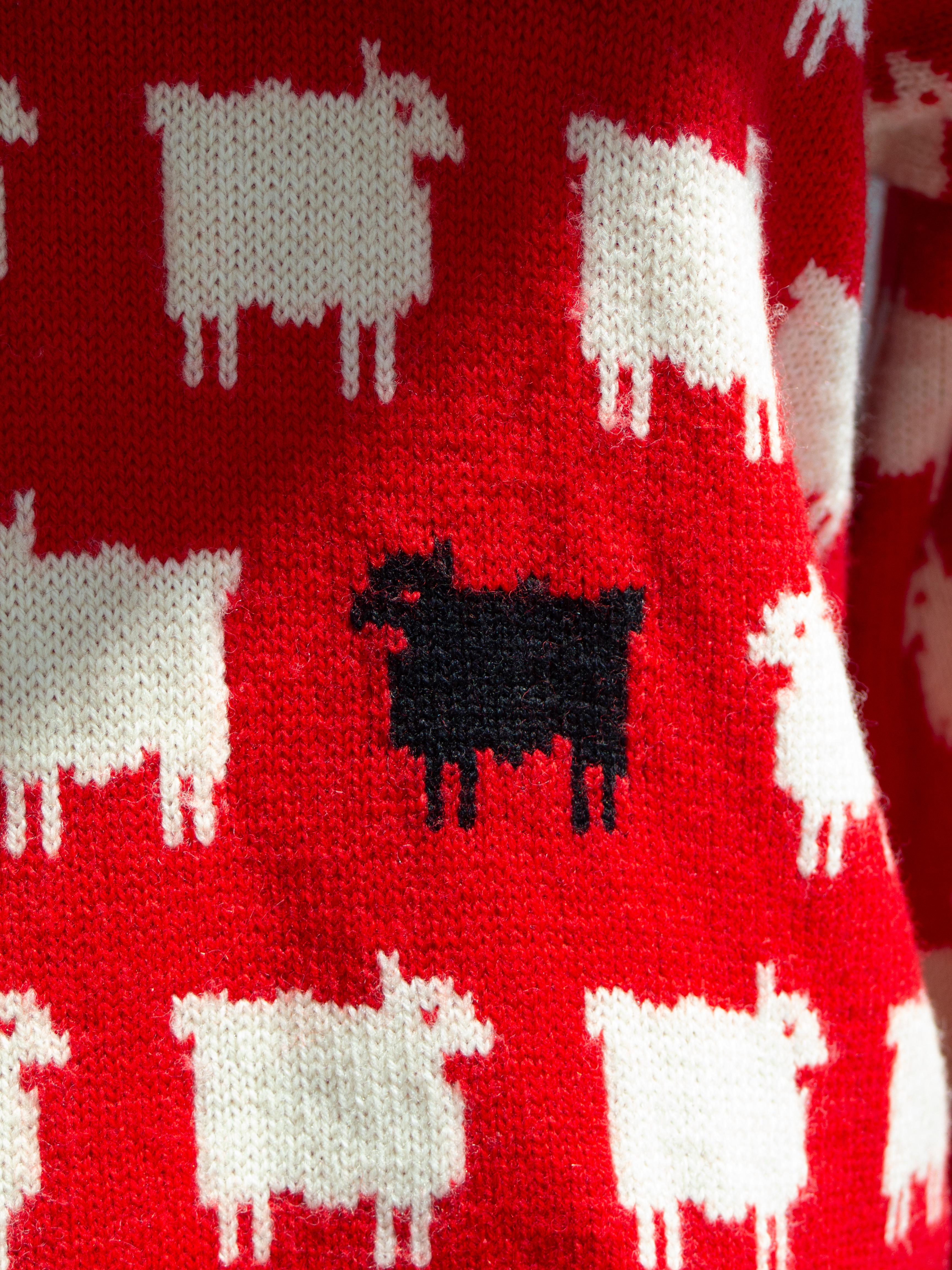 RARE Warm&Wonderful 1980s Princess Diana Black Sheep Red Vintage Sweater For Sale 9