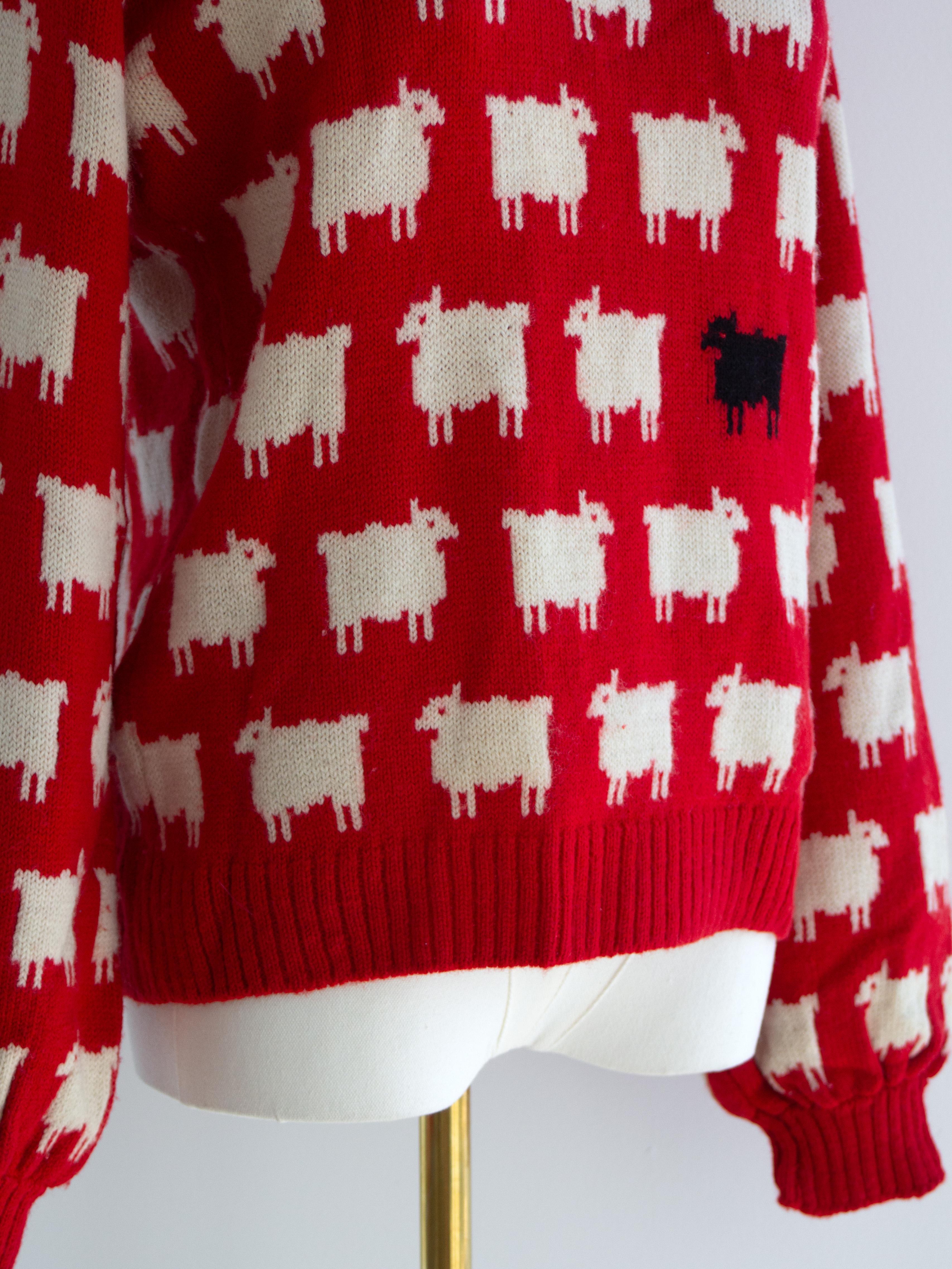 RARE Warm&Wonderful 1980s Princess Diana Black Sheep Red Vintage Sweater For Sale 10