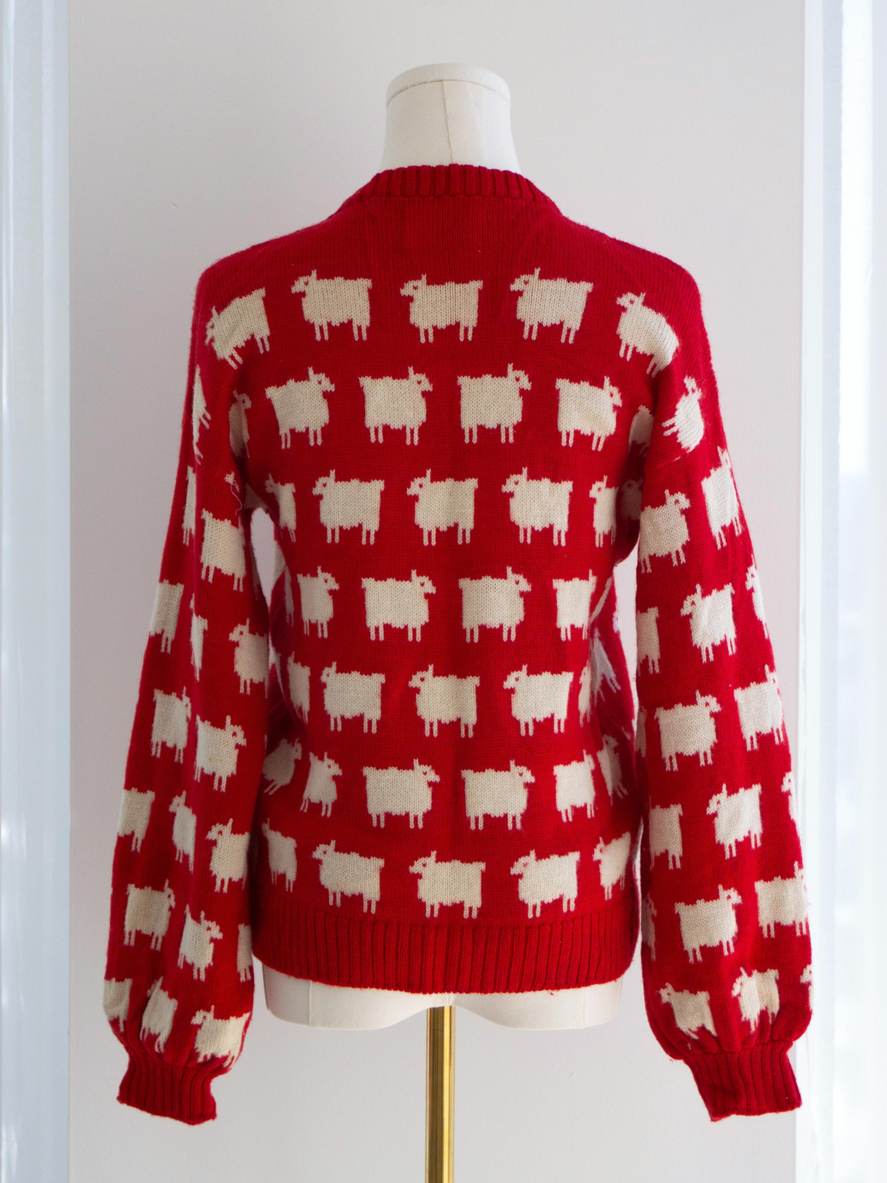 RARE Warm&Wonderful 1980s Princess Diana Black Sheep Red Vintage Sweater For Sale 11