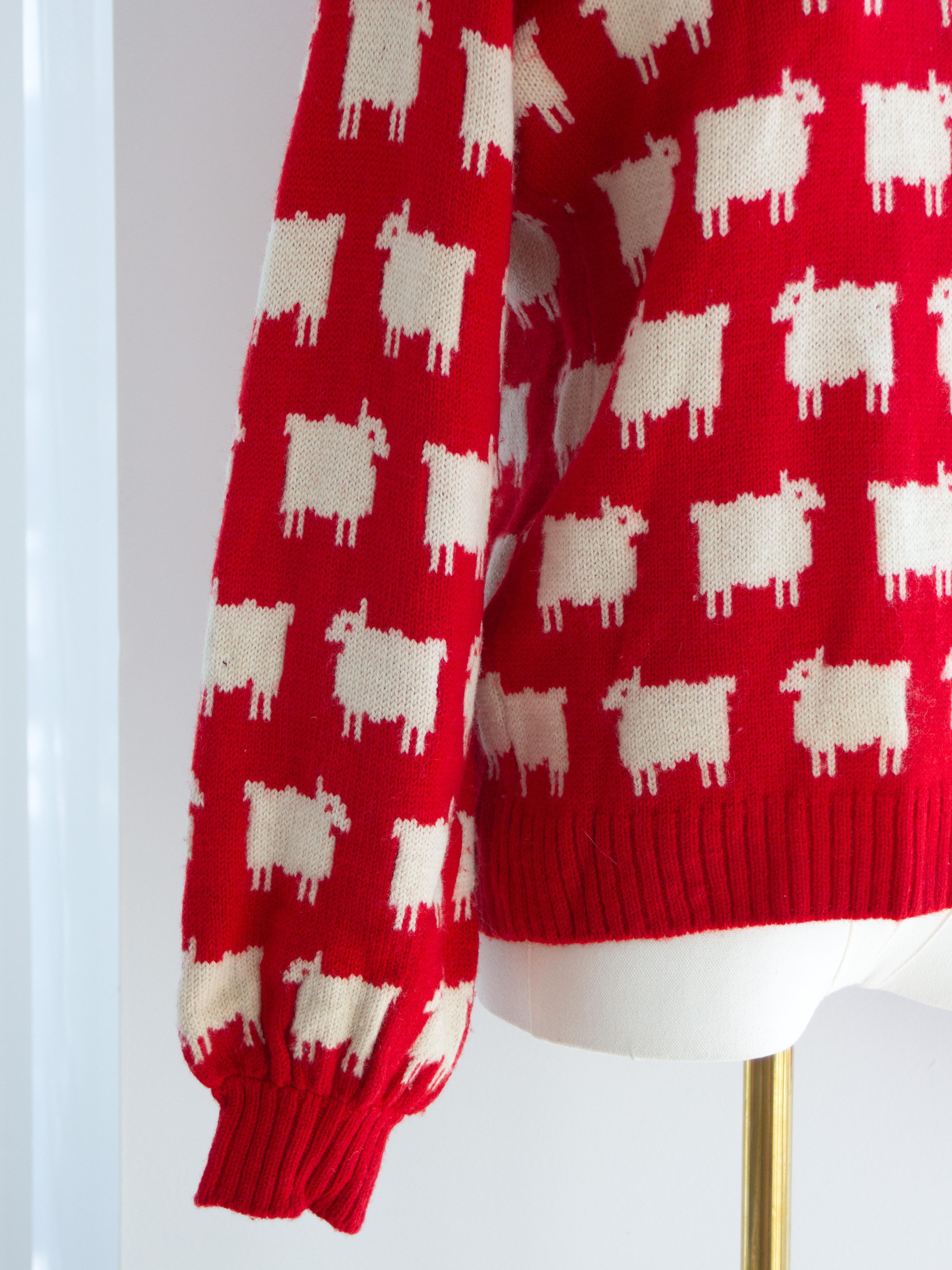 RARE Warm&Wonderful 1980s Princess Diana Black Sheep Red Vintage Sweater For Sale 12