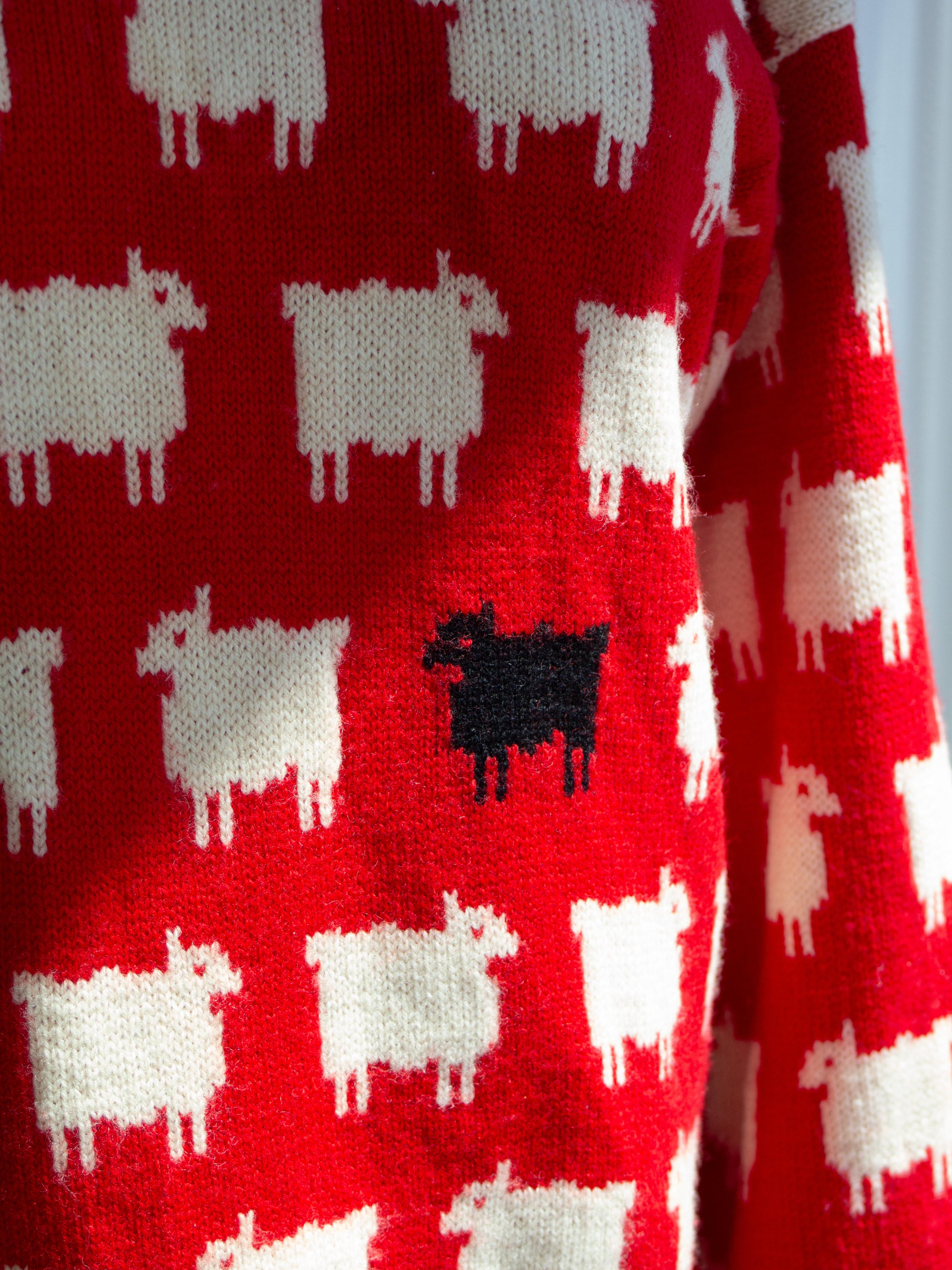 RARE Warm&Wonderful 1980s Princess Diana Black Sheep Red Vintage Sweater For Sale 13