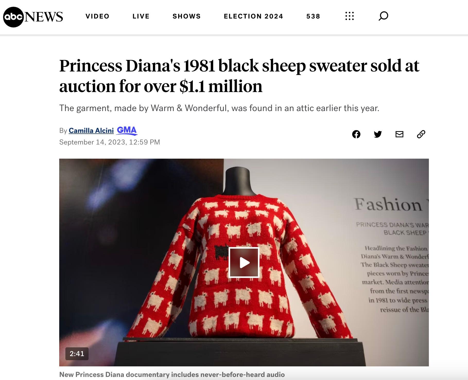 RARE Warm&Wonderful 1980s Princess Diana Black Sheep Red Vintage Sweater In Good Condition In Jersey City, NJ