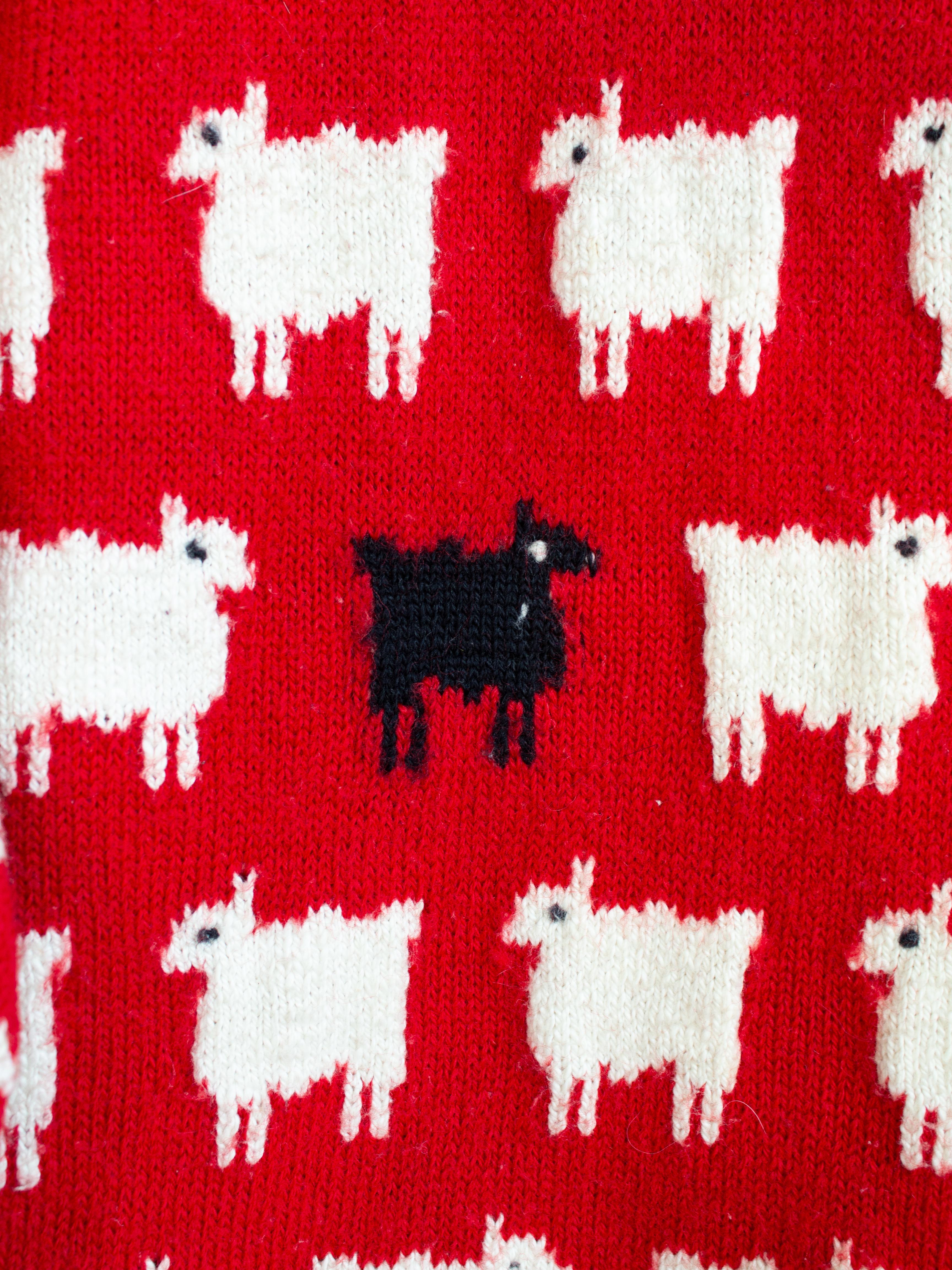 RARE Warm&Wonderful 1980s Princess Diana Black Sheep Red Vintage Sweater 4