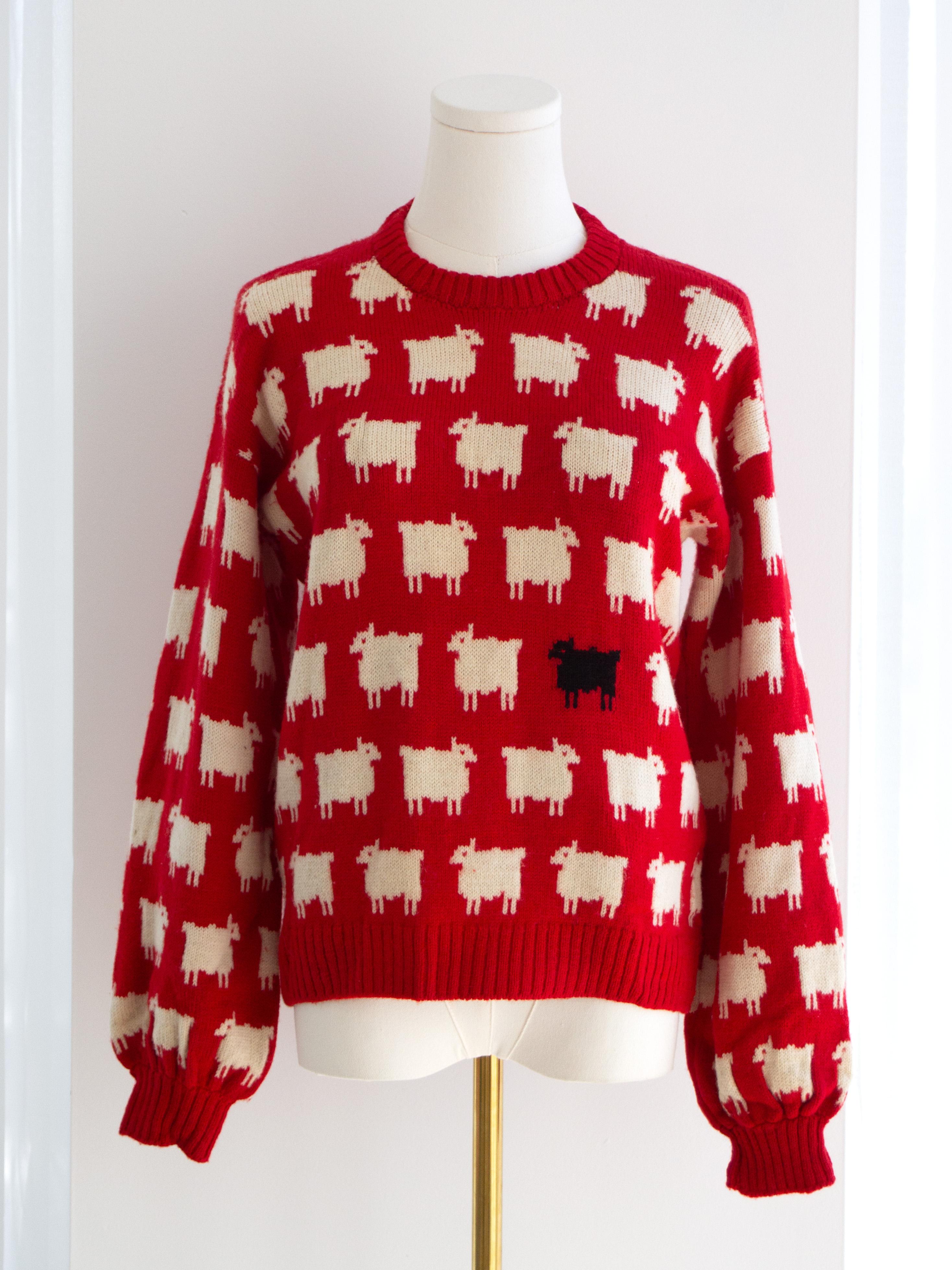 RARE Warm&Wonderful 1980s Princess Diana Black Sheep Red Vintage Sweater For Sale 5