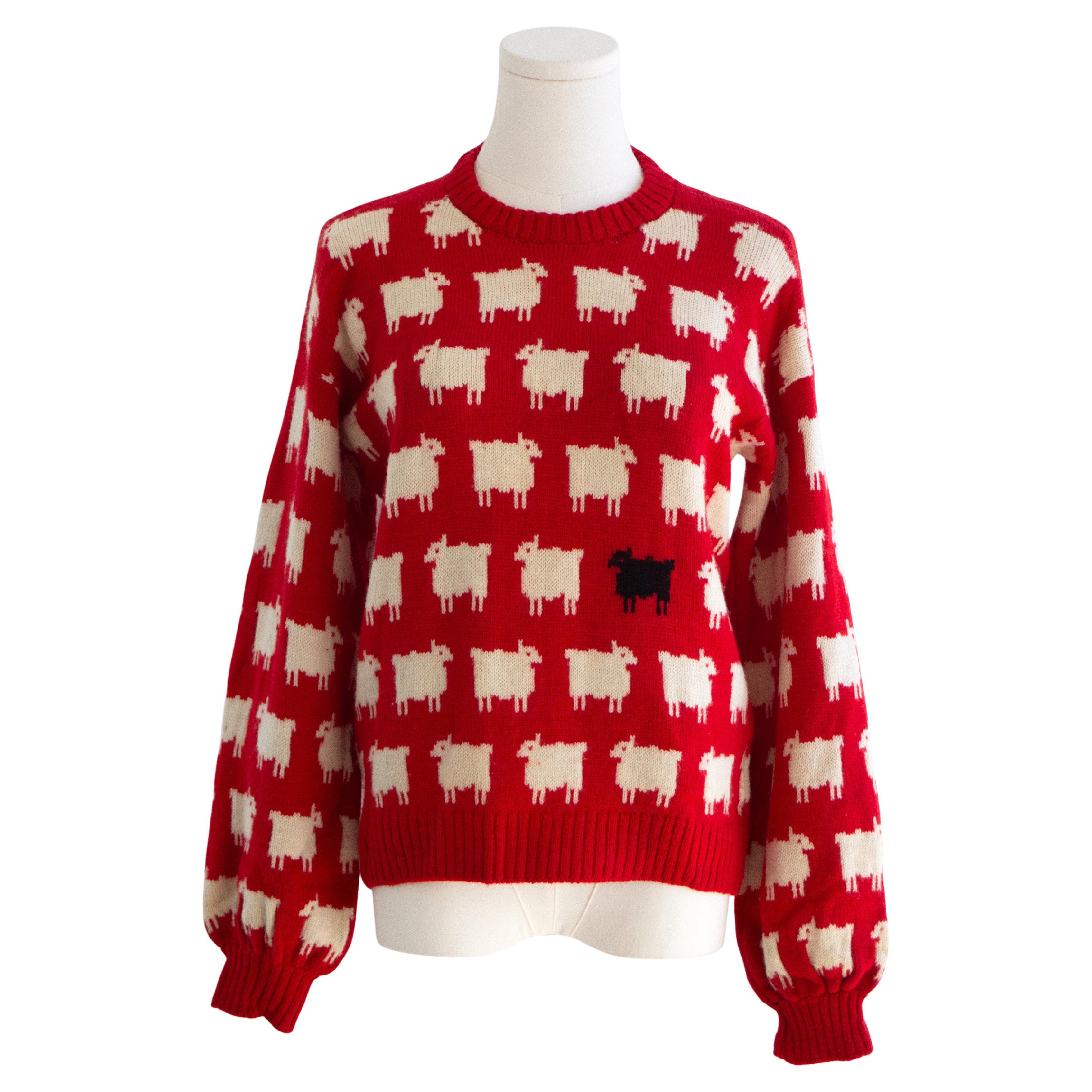 RARE Warm&Wonderful 1980s Princess Diana Black Sheep Red Vintage Sweater For Sale