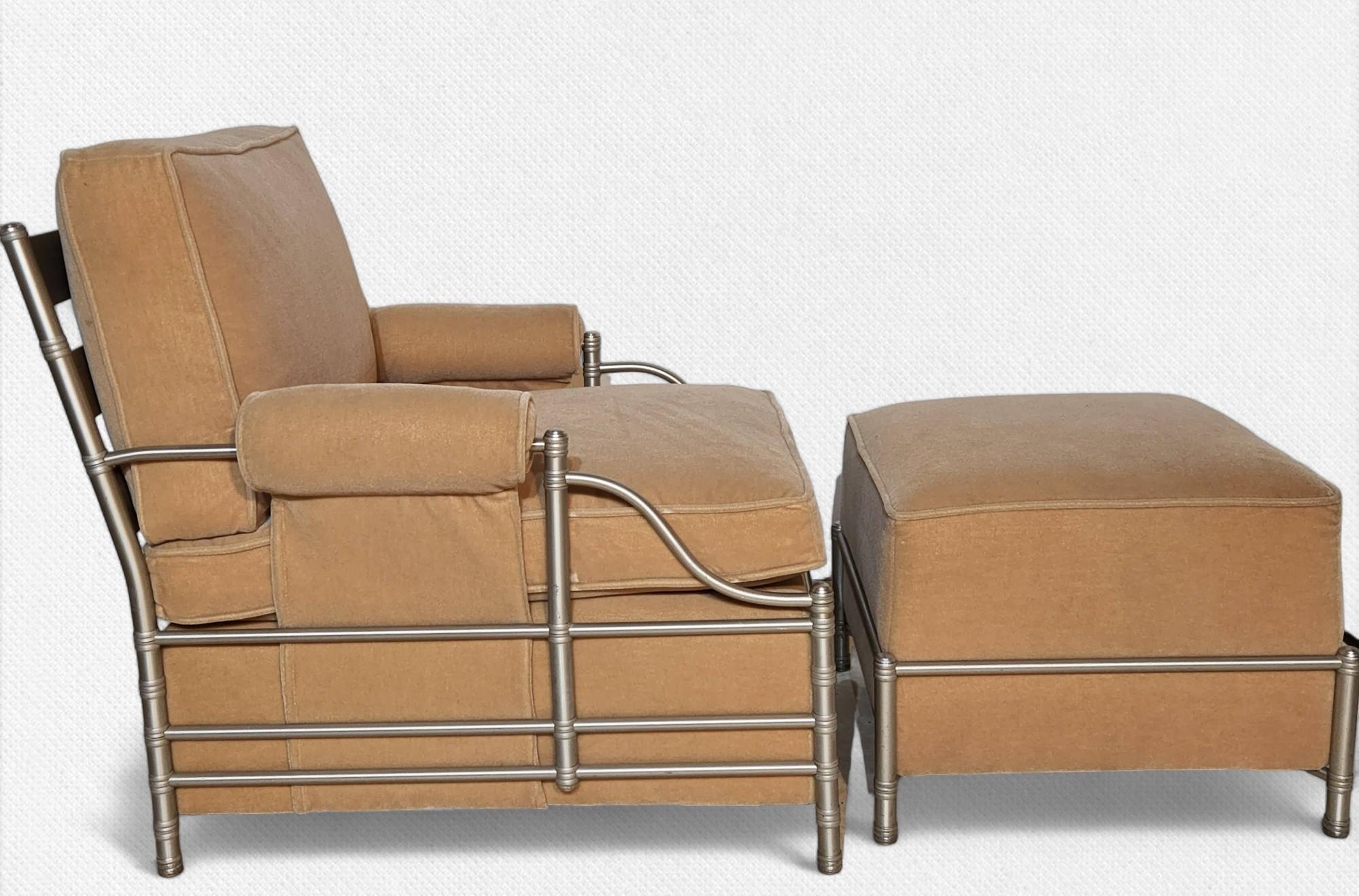 Anodized Rare Warren McArthur Arizona Biltmore Era Lounge Chair and Ottoman C. 1931 For Sale