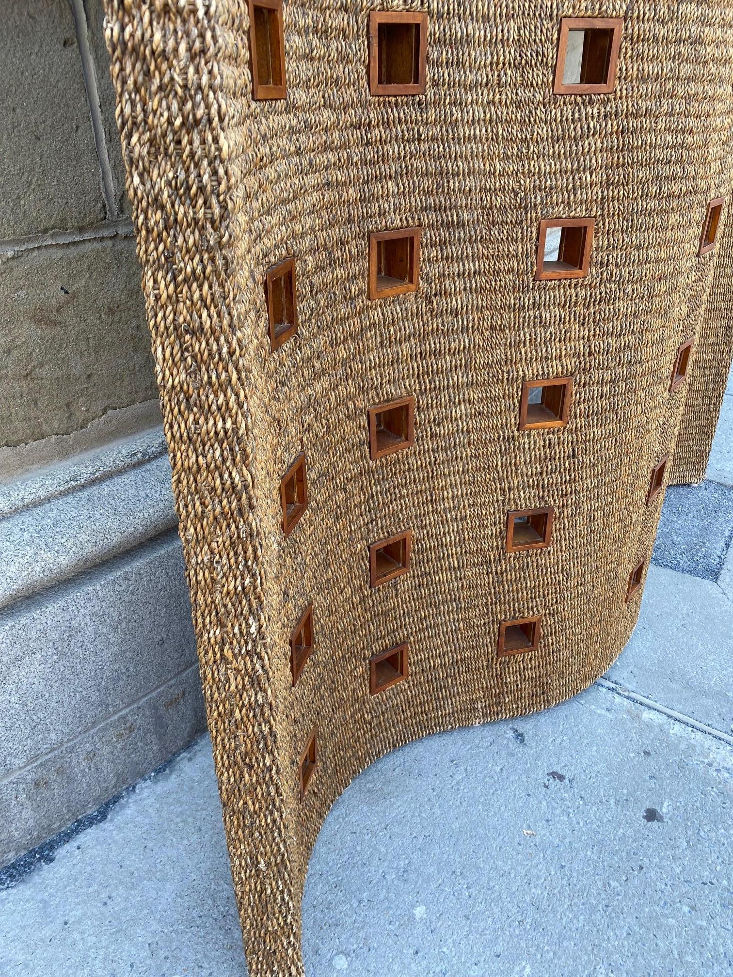 Great Sea Grass and Teak Screen /Room Divider For Sale 13