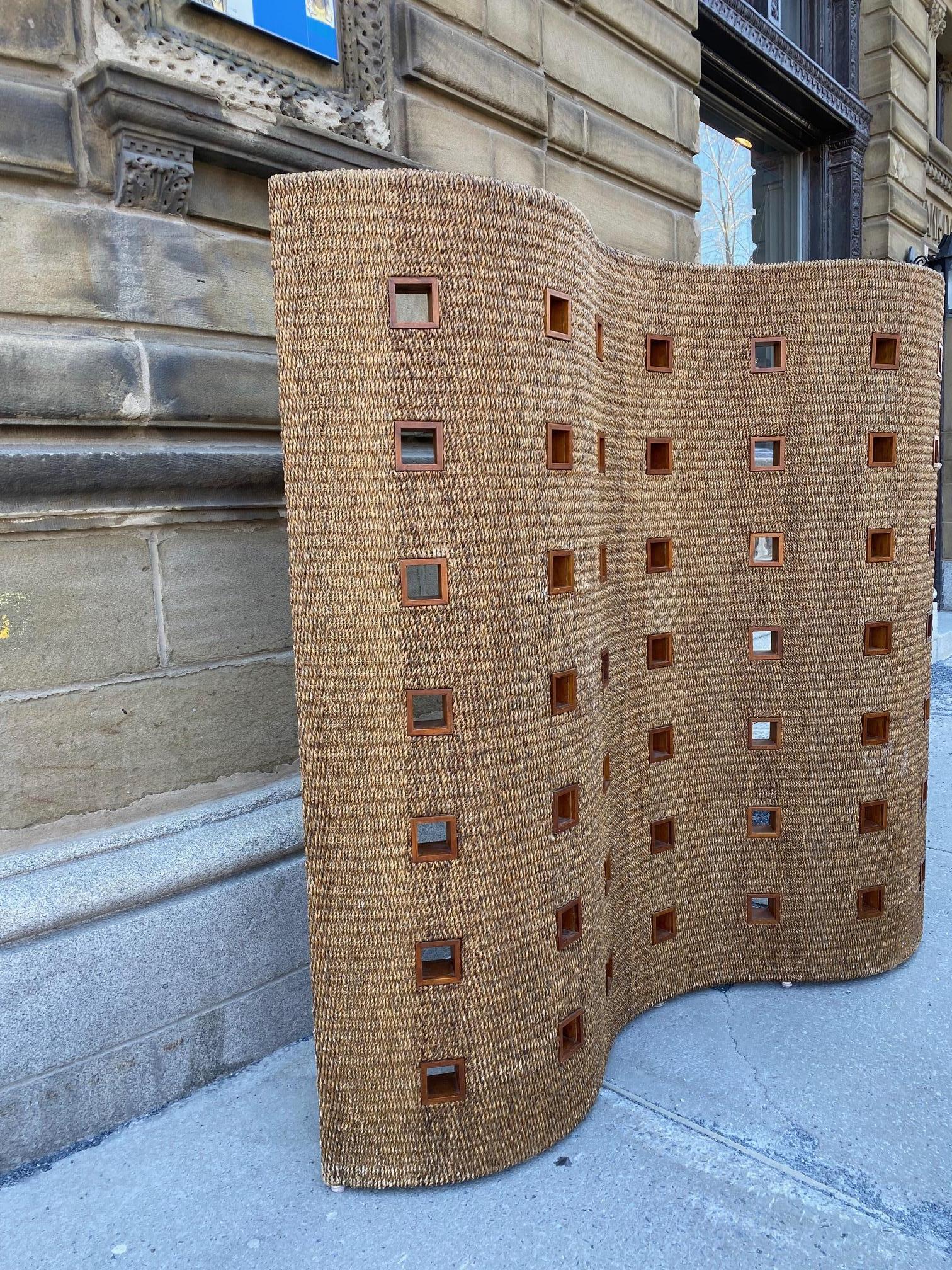 Rare Water Hyacinths and Teak Screen Room Divider in the Manner of Audoux Minet For Sale 4