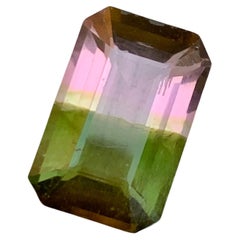 Rare Watermelon Bicolor Green-Pink Tourmaline Gemstone, 5.05 Ct Emerald Cut-Ring