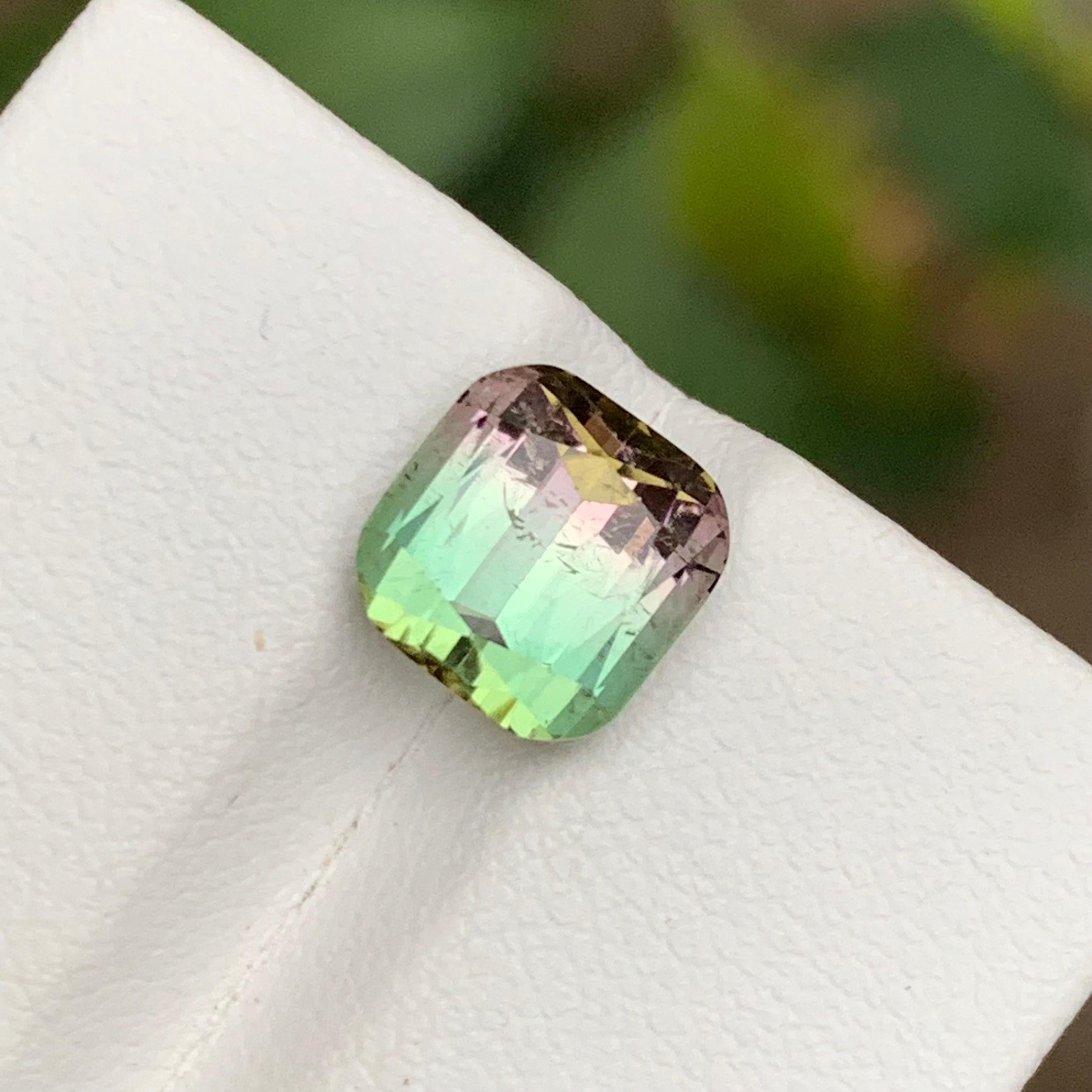 GEMSTONE TYPE: Tourmaline
PIECE(S): 1
WEIGHT: 3.65 Carat
SHAPE: Square Cushion 
SIZE (MM): 8.36 x 8.12 x 6.43
COLOR: Watermelon Bicolor
CLARITY: Slightly Included
TREATMENT: Heated
ORIGIN: Afghanistan
CERTIFICATE: On demand

Truly amazing 3.65 Carat