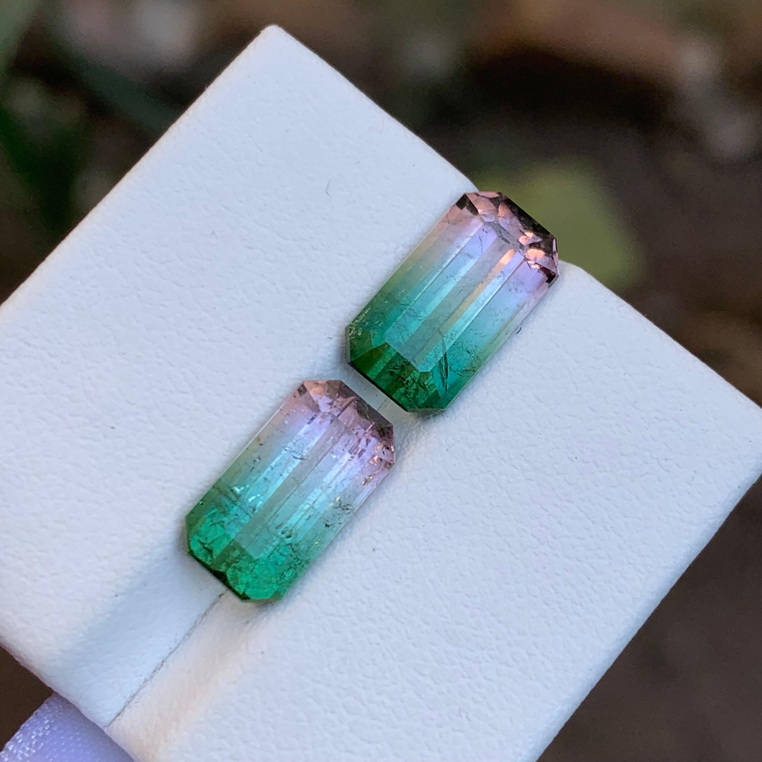 Contemporary Rare Watermelon Bicolor Natural Tourmaline Loose Gemstones 7.25 Ct for Earrings  For Sale
