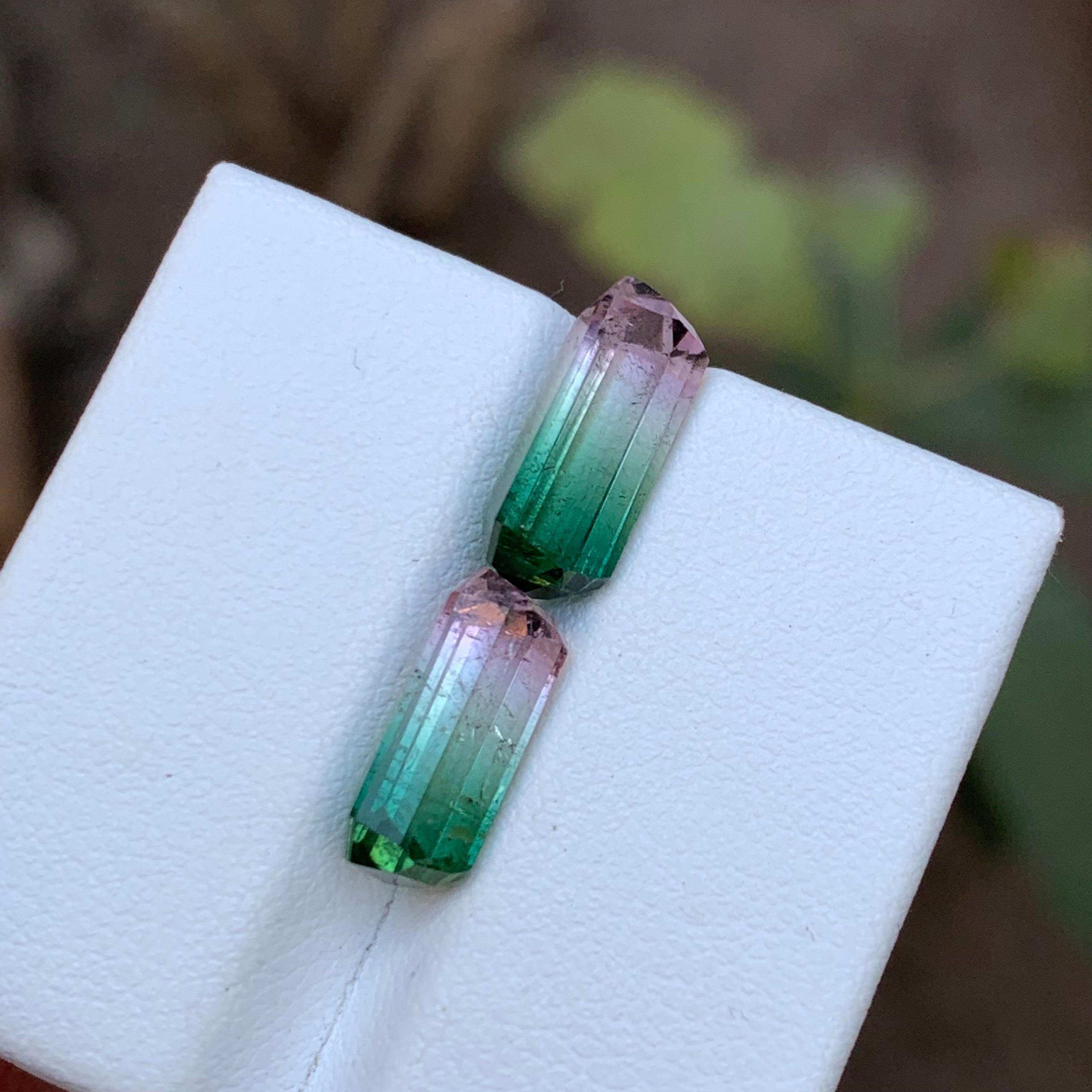 Women's or Men's Rare Watermelon Bicolor Natural Tourmaline Loose Gemstones 7.25 Ct for Earrings  For Sale