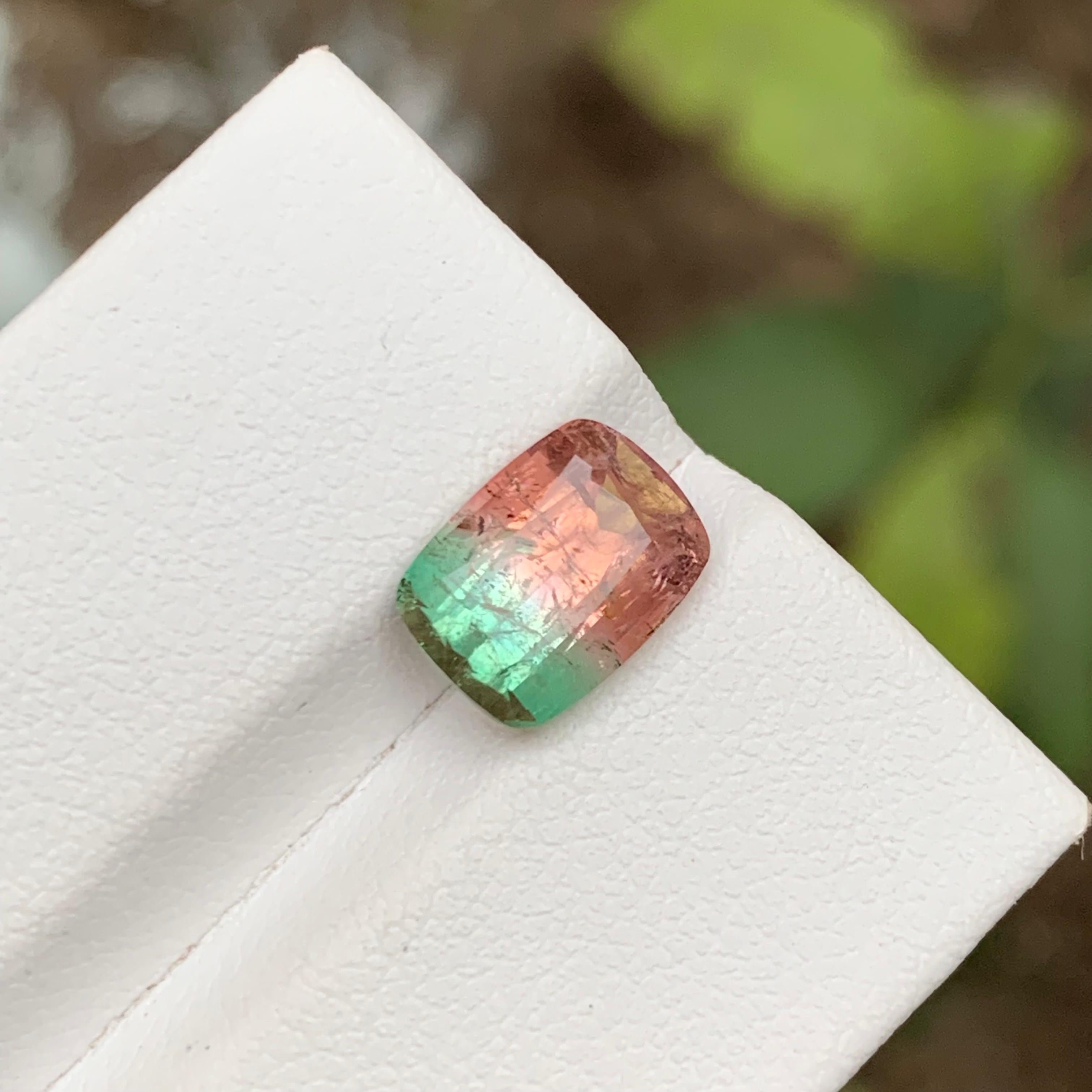 Rare Watermelon Bicolor Tourmaline Gemstone 3.05Ct Cushion Cut for Ring/Jewelry  For Sale 3