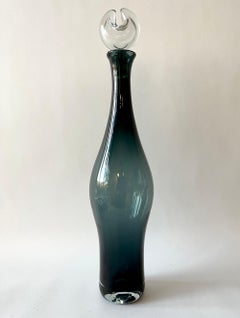 Rare Wayne Husted for Blenko Charcoal Glass Bottle Decanter with Cut Stopper