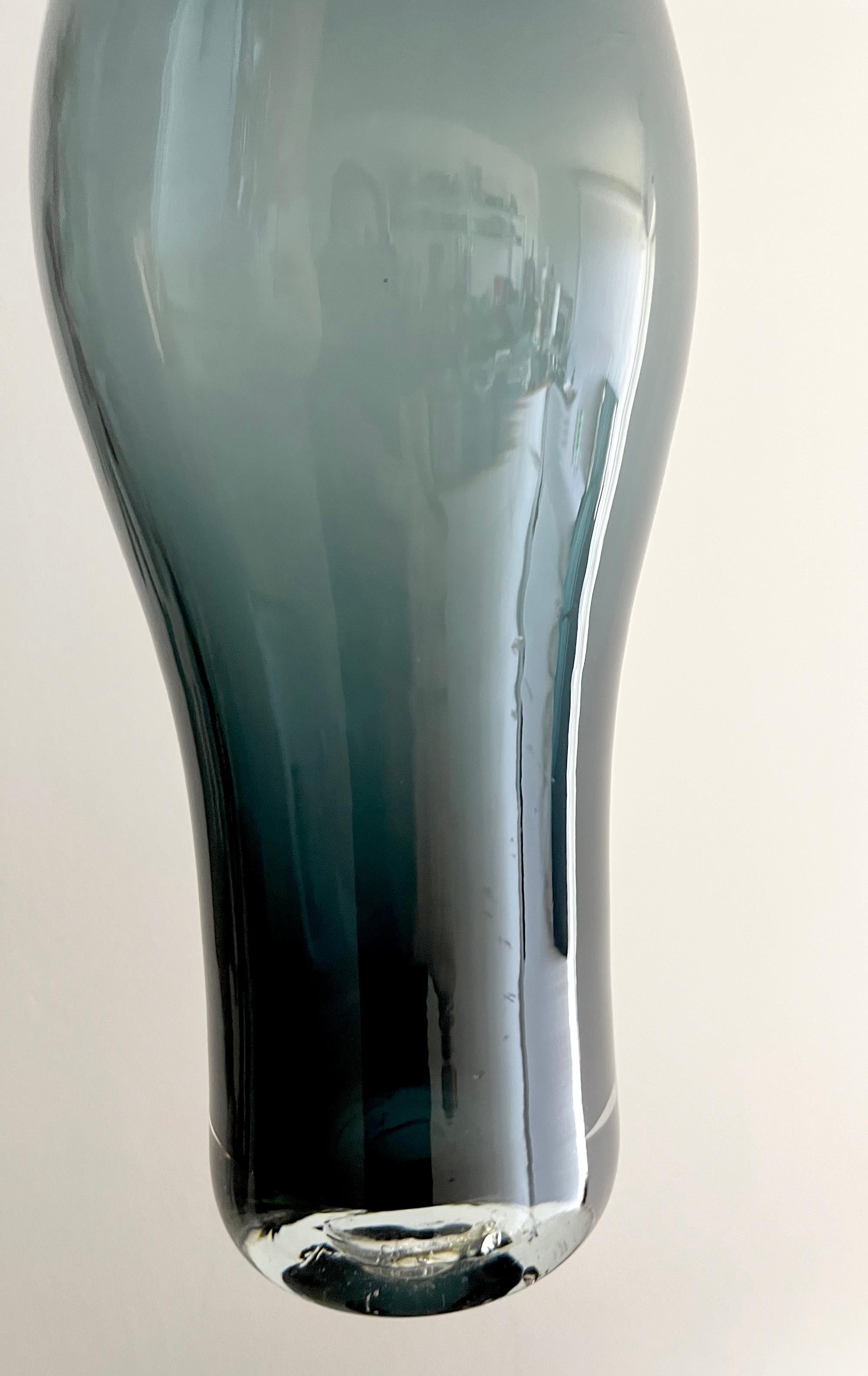 Mid-20th Century Rare Wayne Husted for Blenko Charcoal Glass Bottle Decanter with Cut Stopper